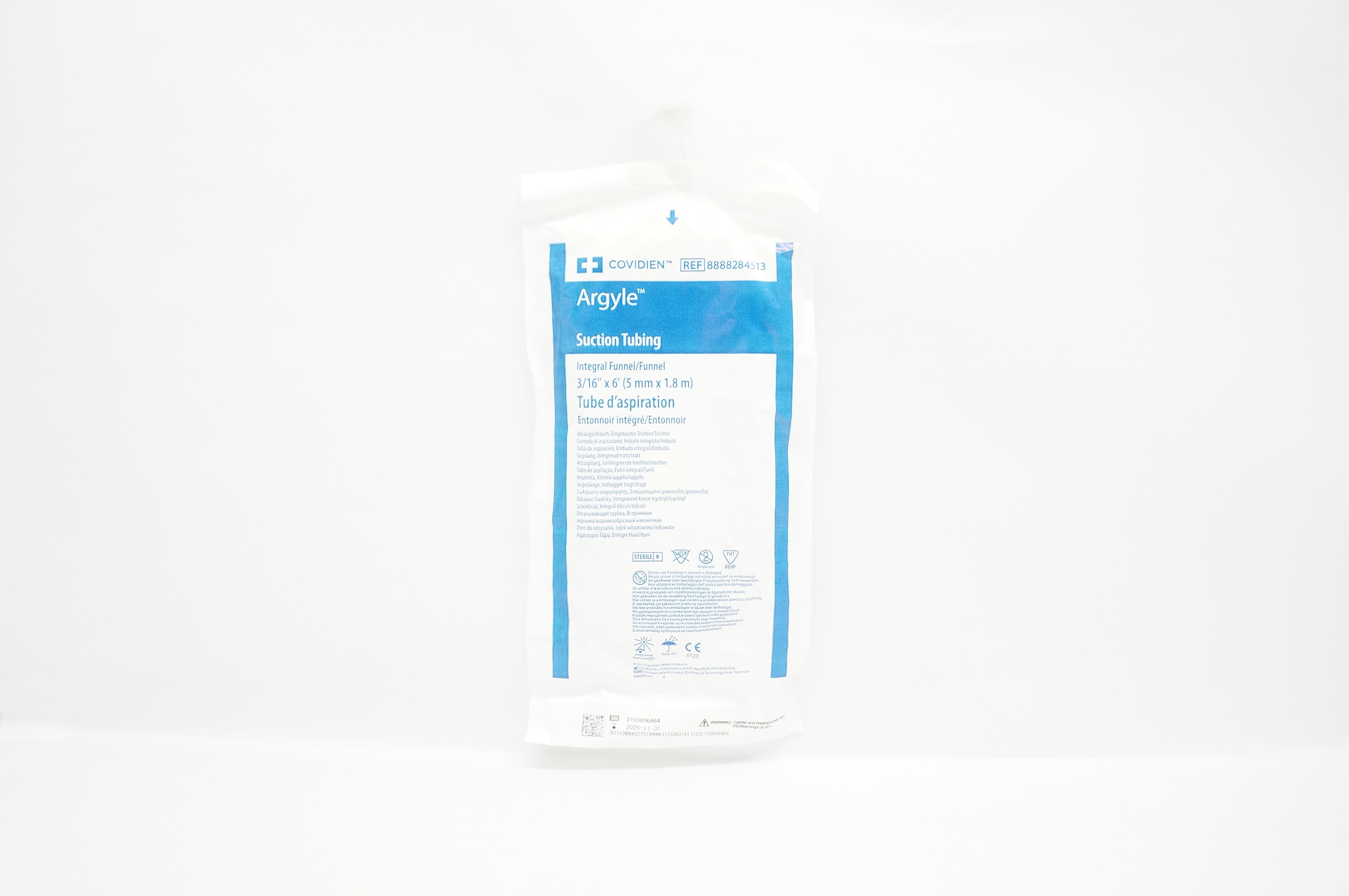 Covidien 8888284513 Argyle Suction Tubing Integral Funnel/Funnel 3/16inch x 6ft.