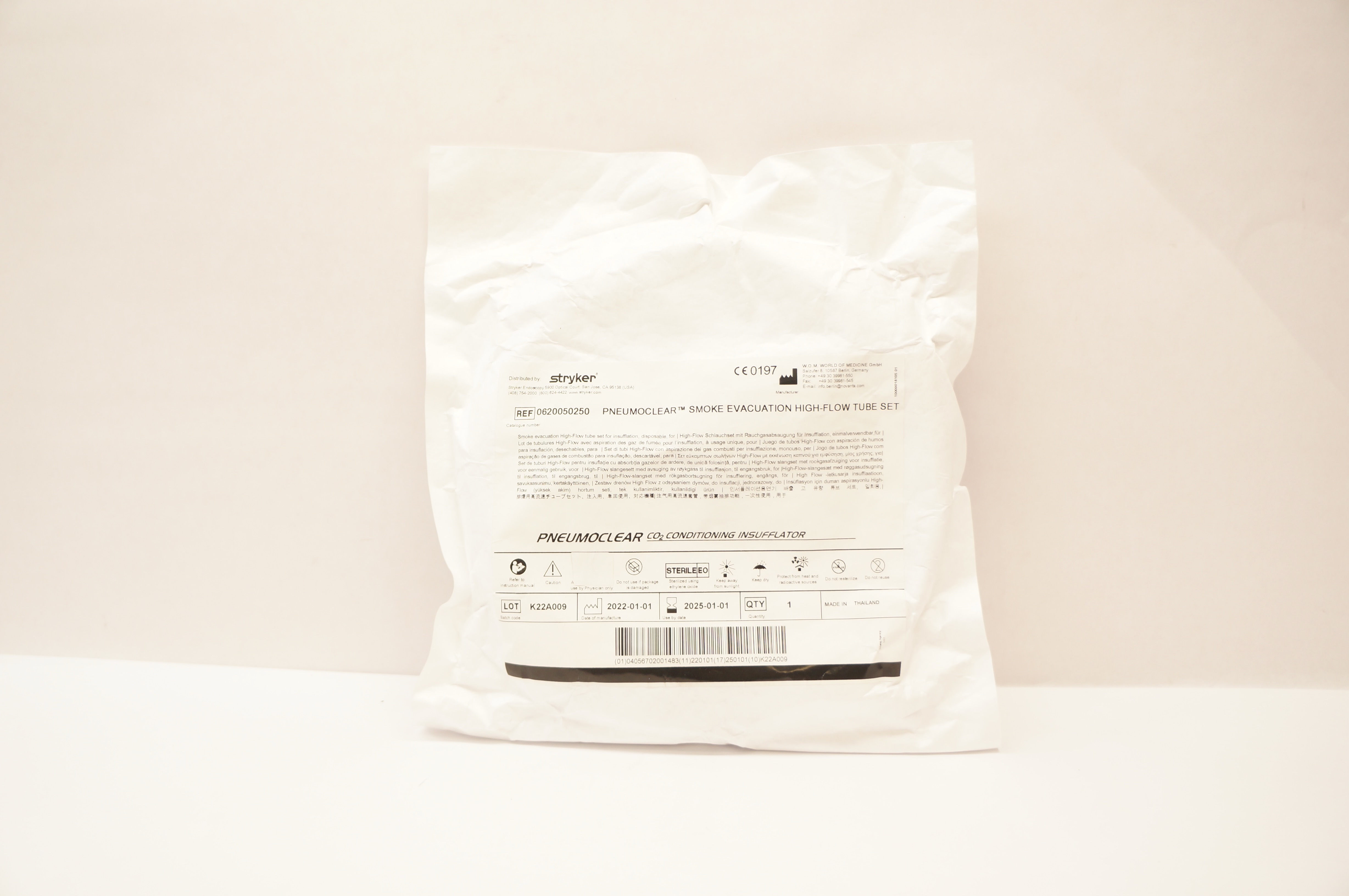 Stryker 0620050250 Pneumoclear Smoke Evacuation High-Flow Tube Set