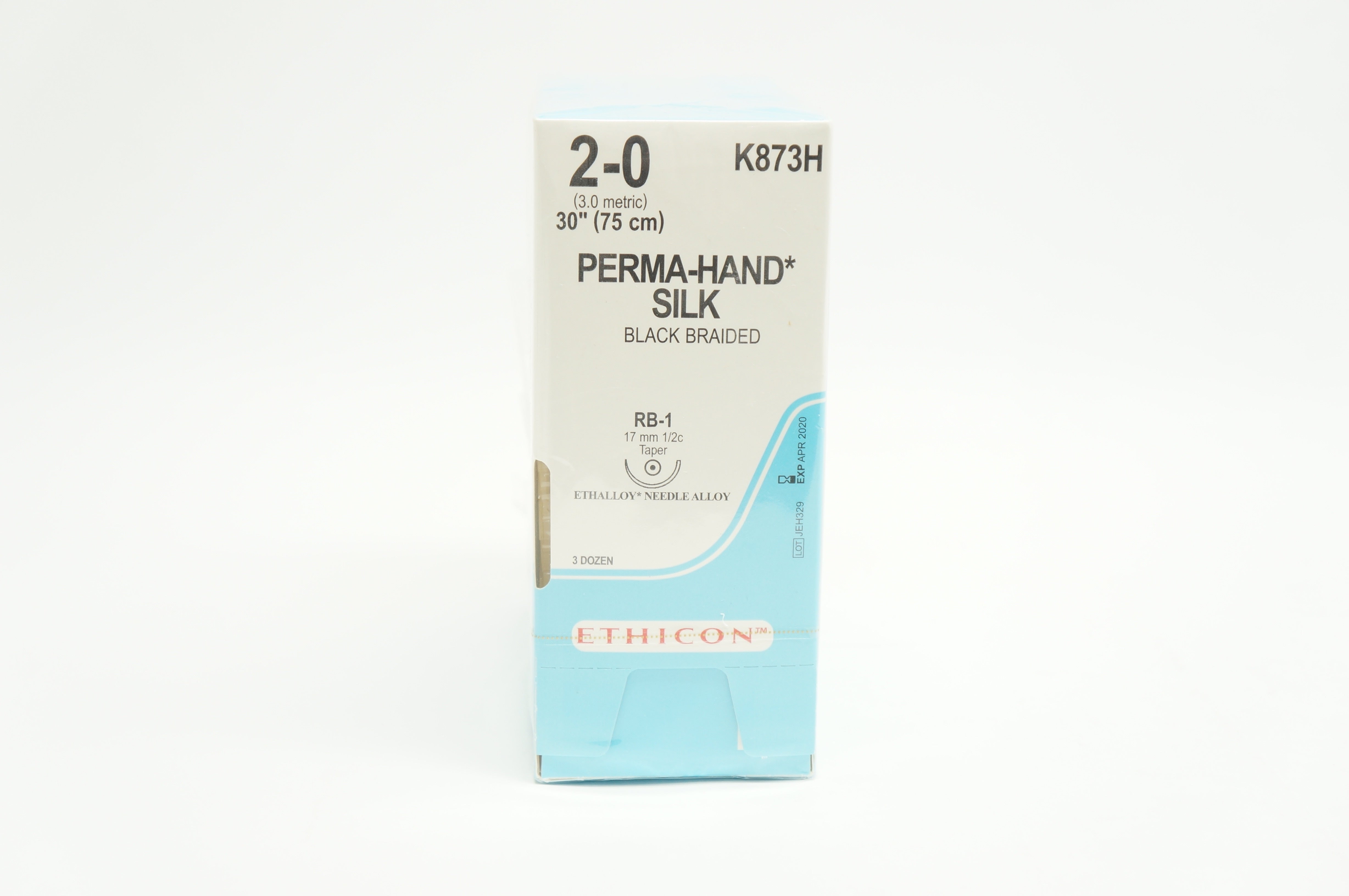 Ethicon K873H 2-0 SILK, RB-1, 17mm 1/2c Taper, 30inch (x) ~ Box  of 36