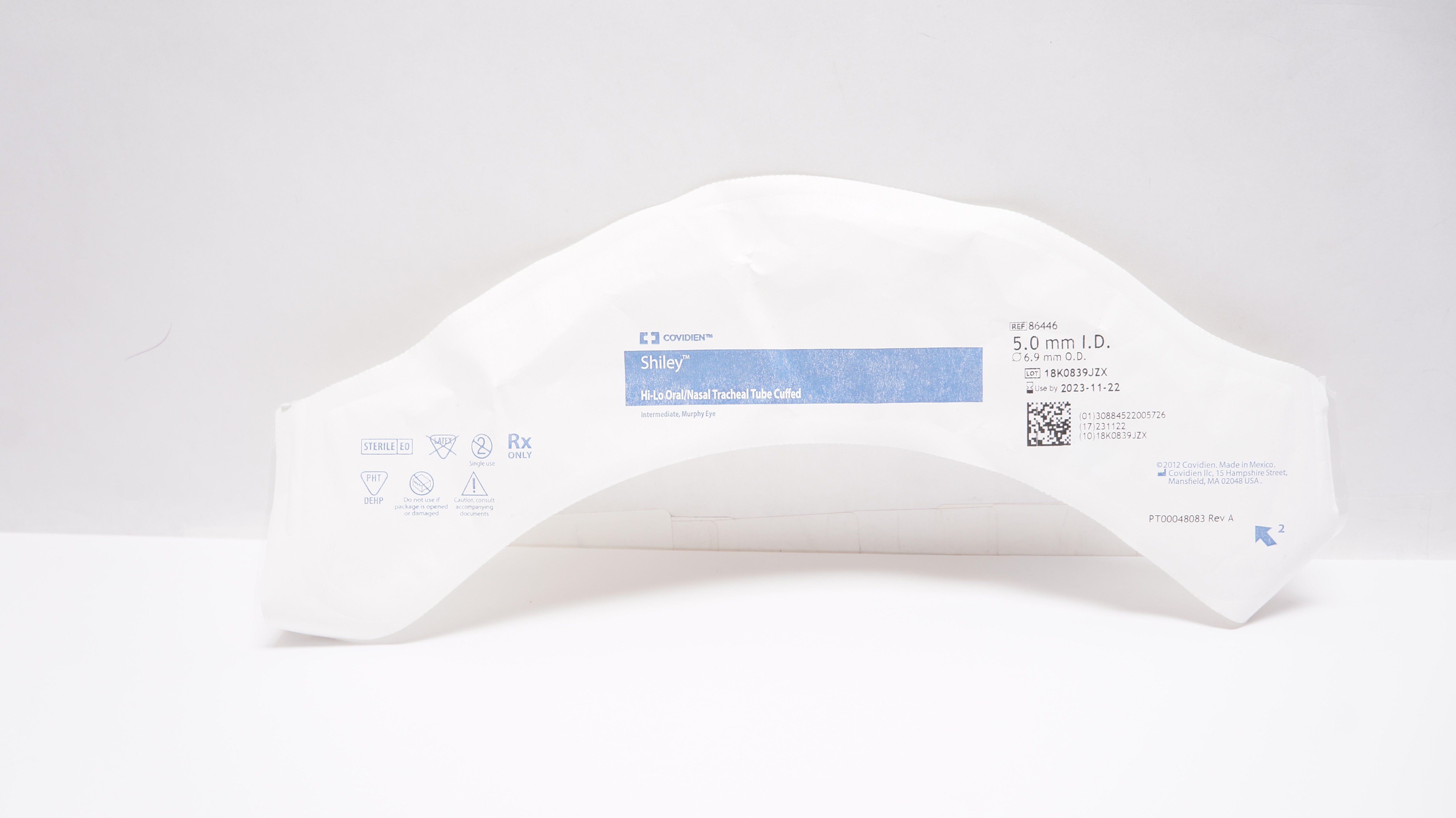 Covidien 86446 Shiley Hi-Lo Oral/Nasal Tracheal Tube Cuffed 5.0 ID x 6.9mm OD(x)