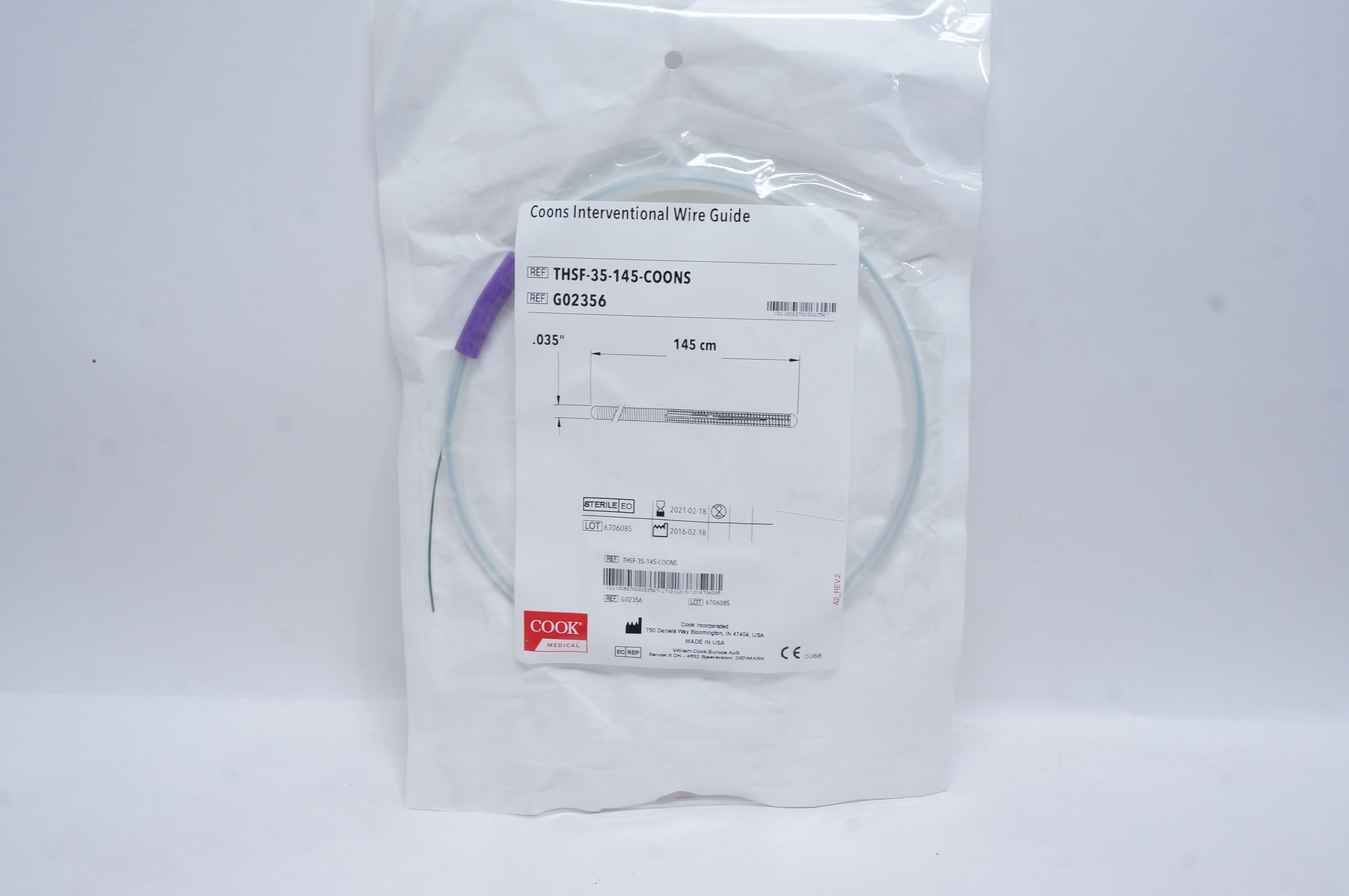 Cook Medical G02356 Coons Interventional Wire Guide .035inch x 145cm