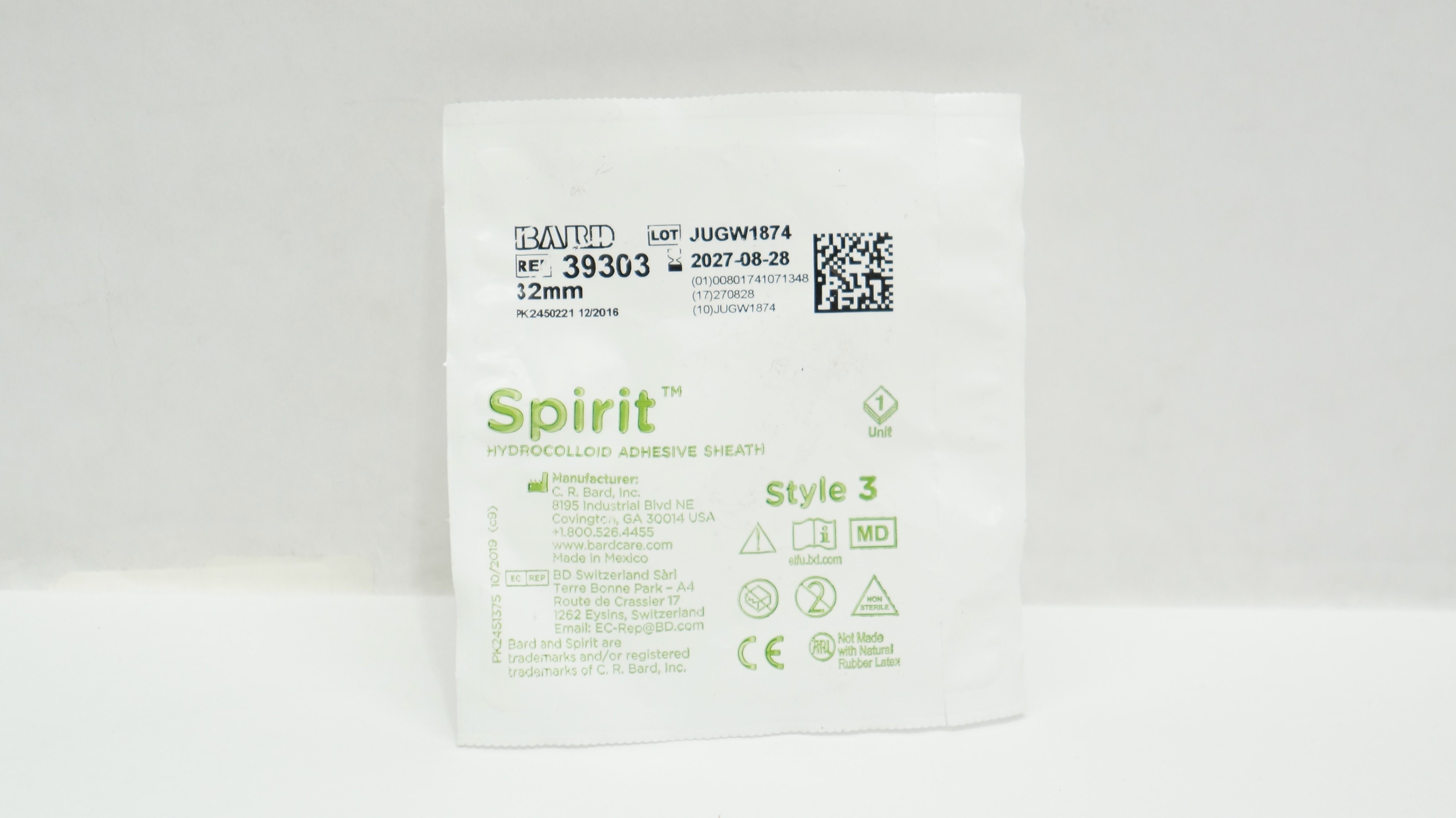 Bard 39303 Spirit Hydrocolloid Adhesive Sheath Style 3, 32mm