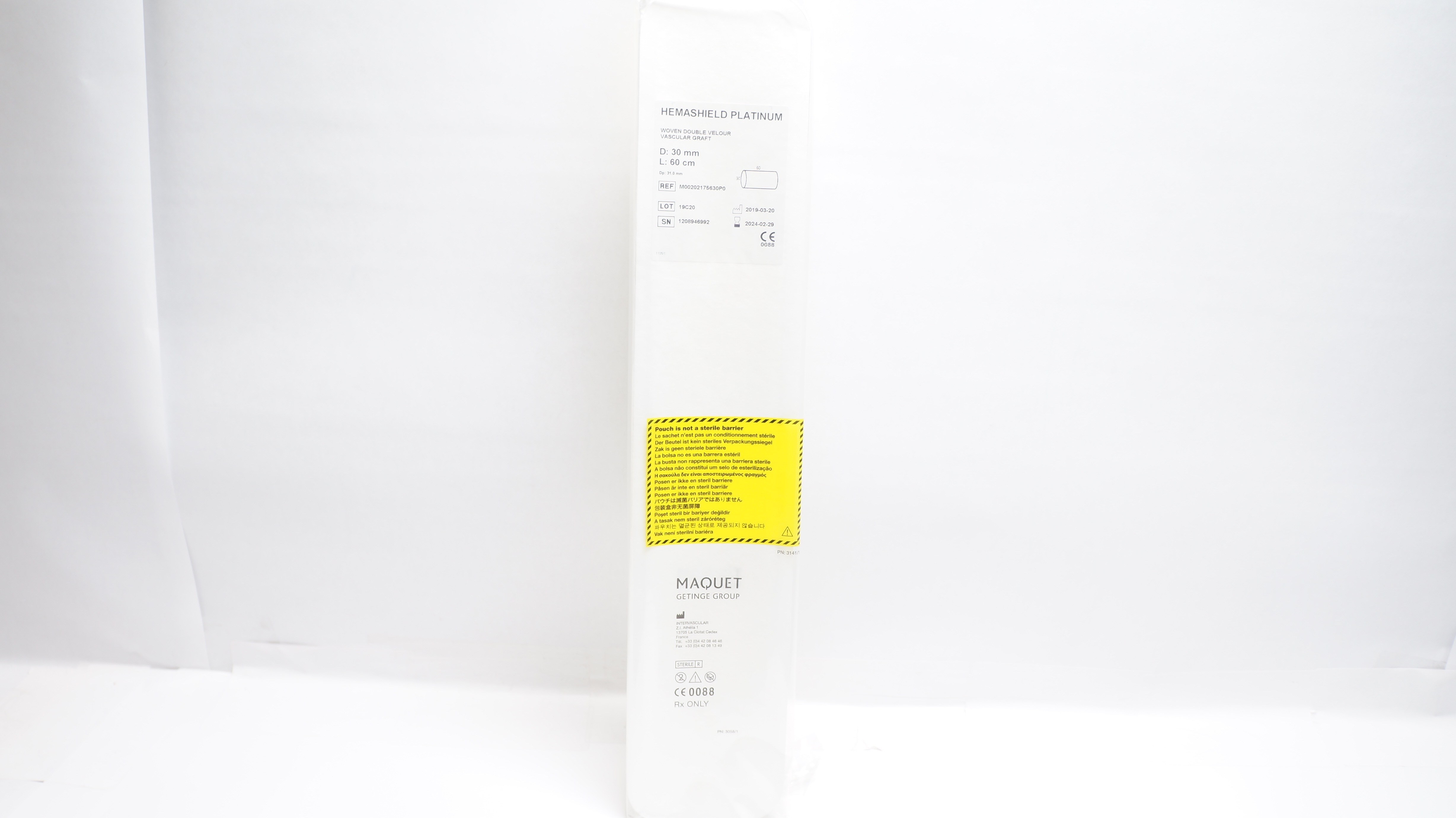 Maquet M00202175630P0 Hemashield Platinum Woven Vascular Graft 30mm x 60cm (x)