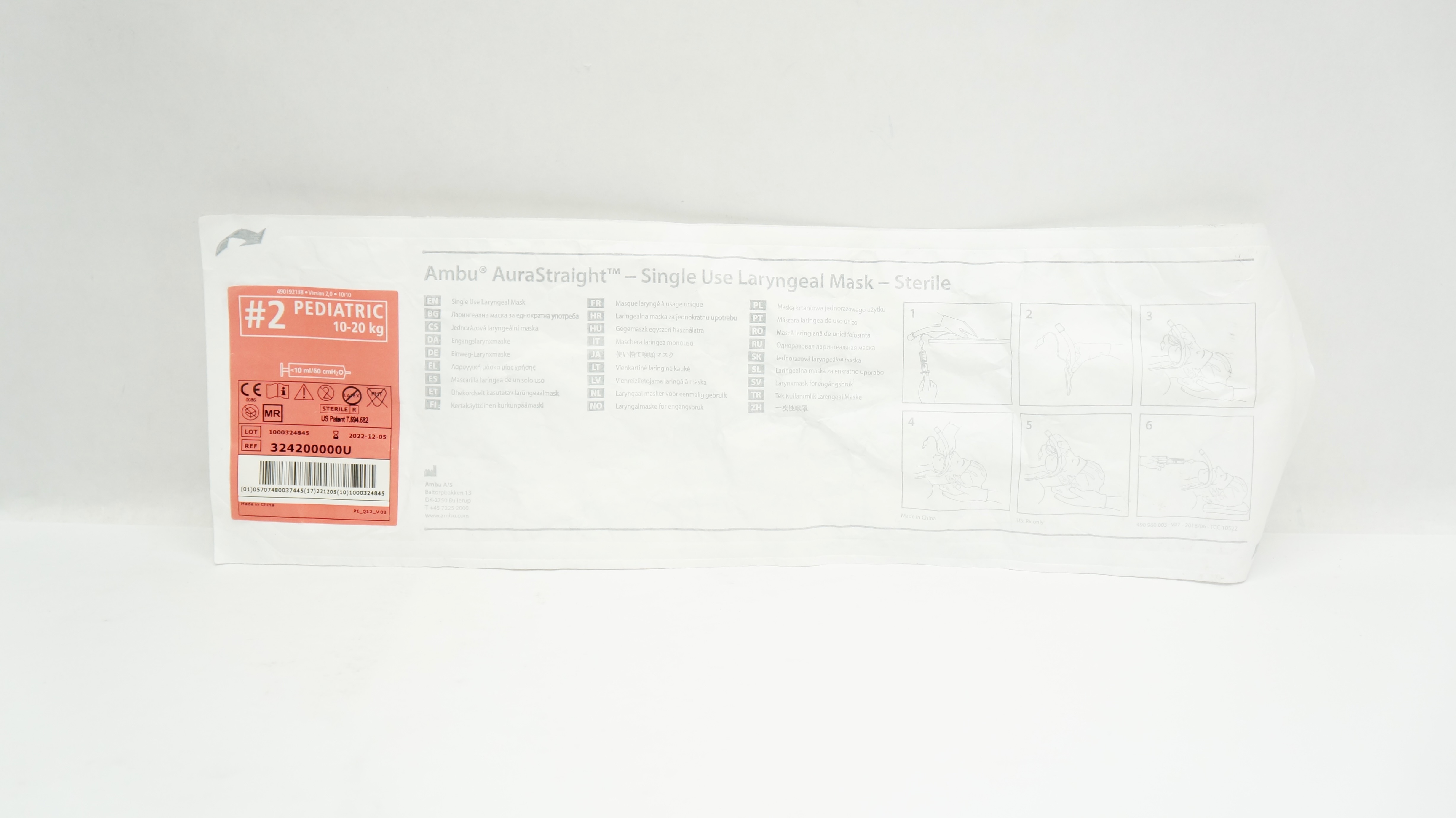 Ambu 324200000U AuraStraight Laryngeal Mask, Sterile #2, Pediatric 10 - 20kg (x)