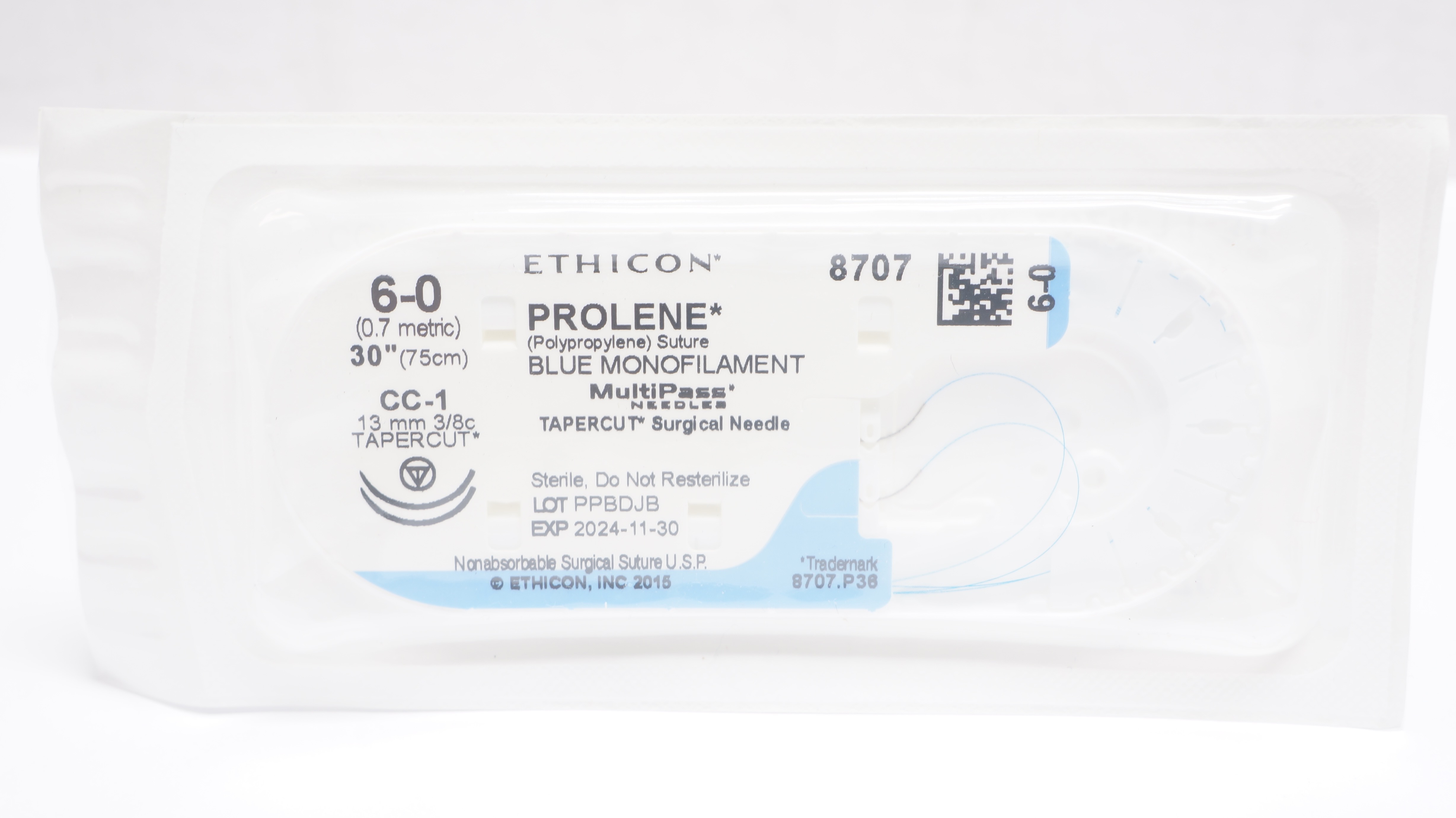 Ethicon 8707 6-0 PROLENE Polypropylene Stre CC-1 13mm 3/8c Tapercut, 30inch