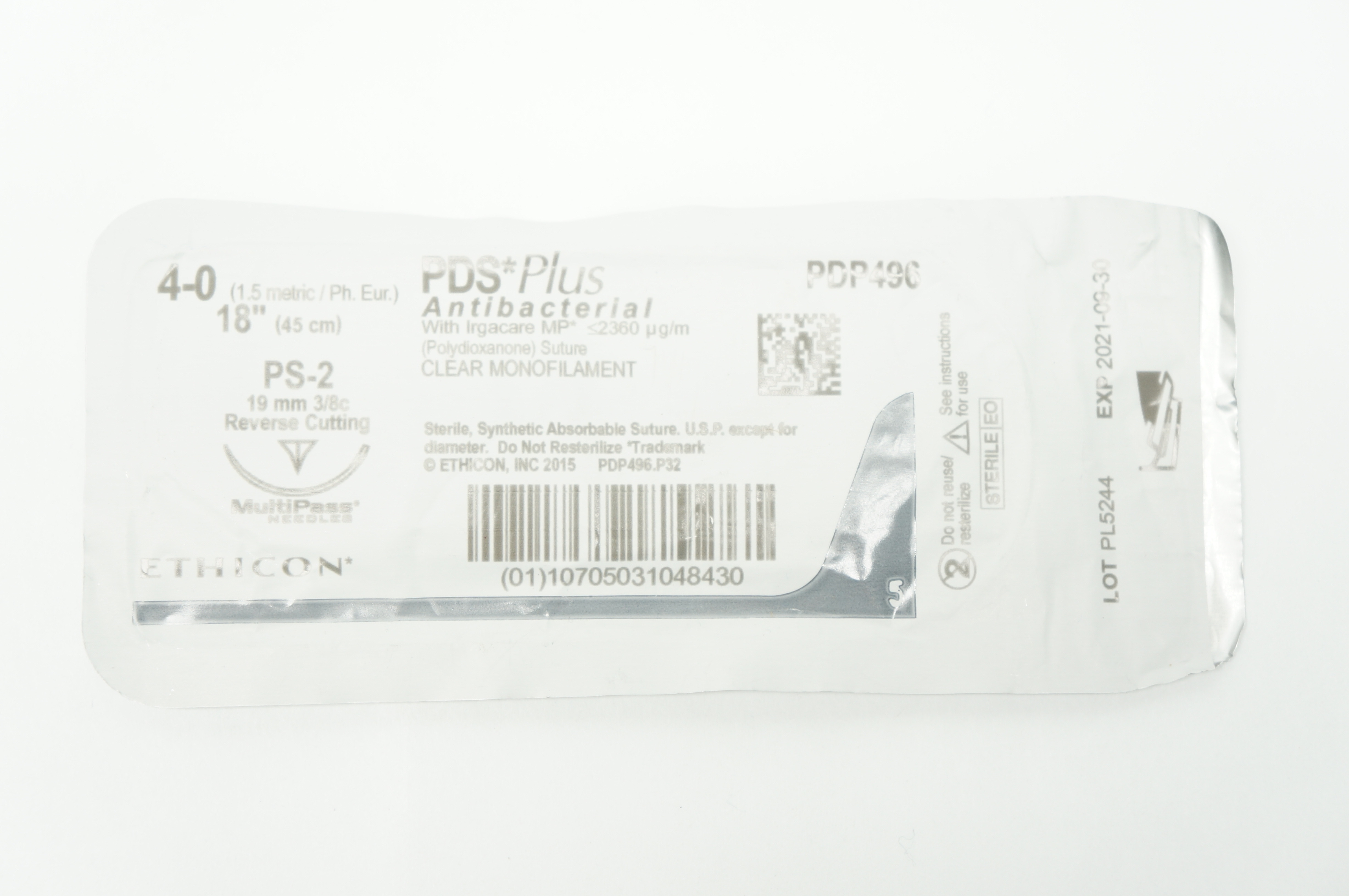 Ethicon PDP496 4-0 PDS Plus PS-2 19mm 3/8c Reverse Cutting 18inch
