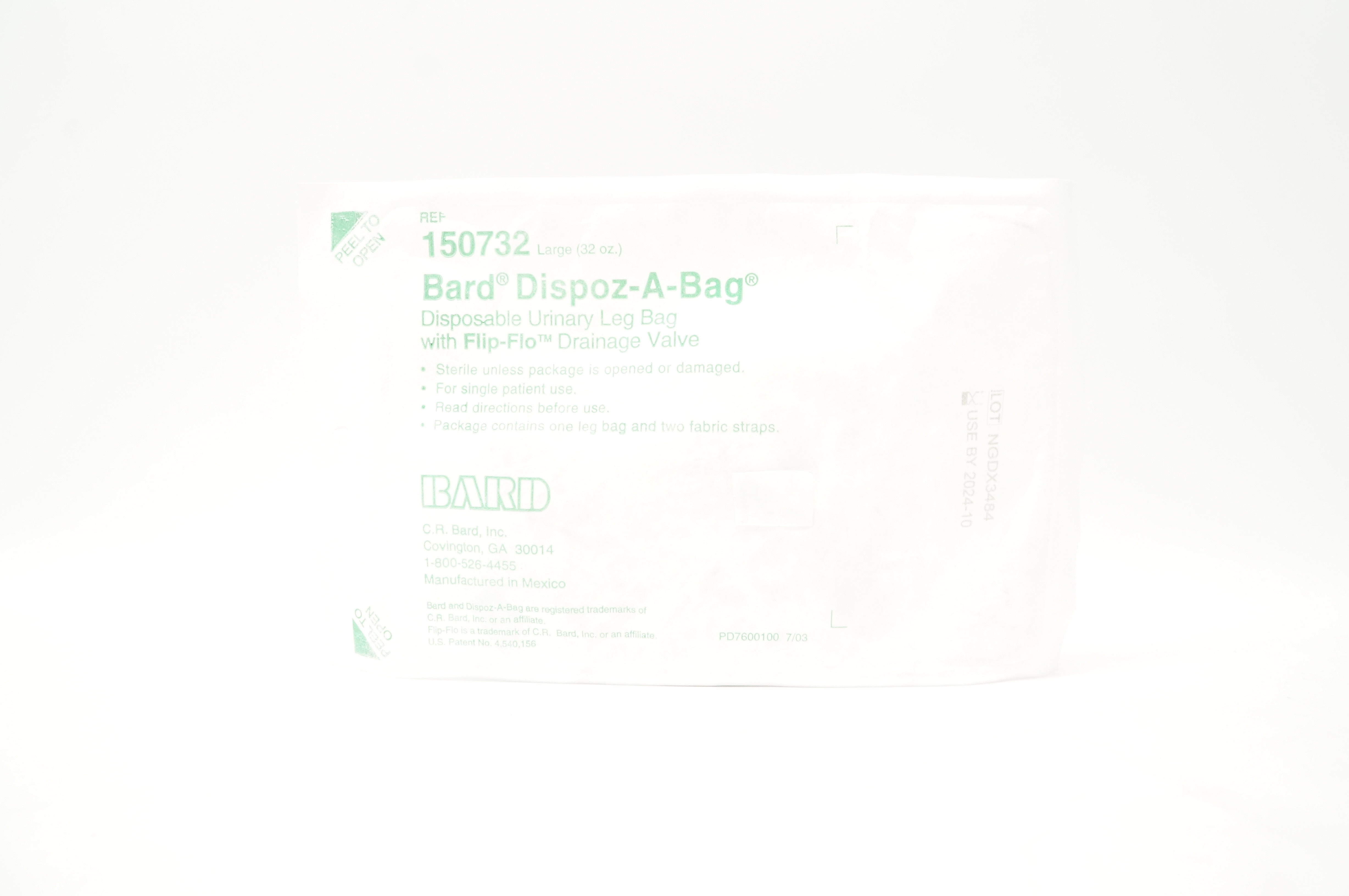 Bard 150732 Dispoz-A-Bag Disposable Urinary Leg Bag