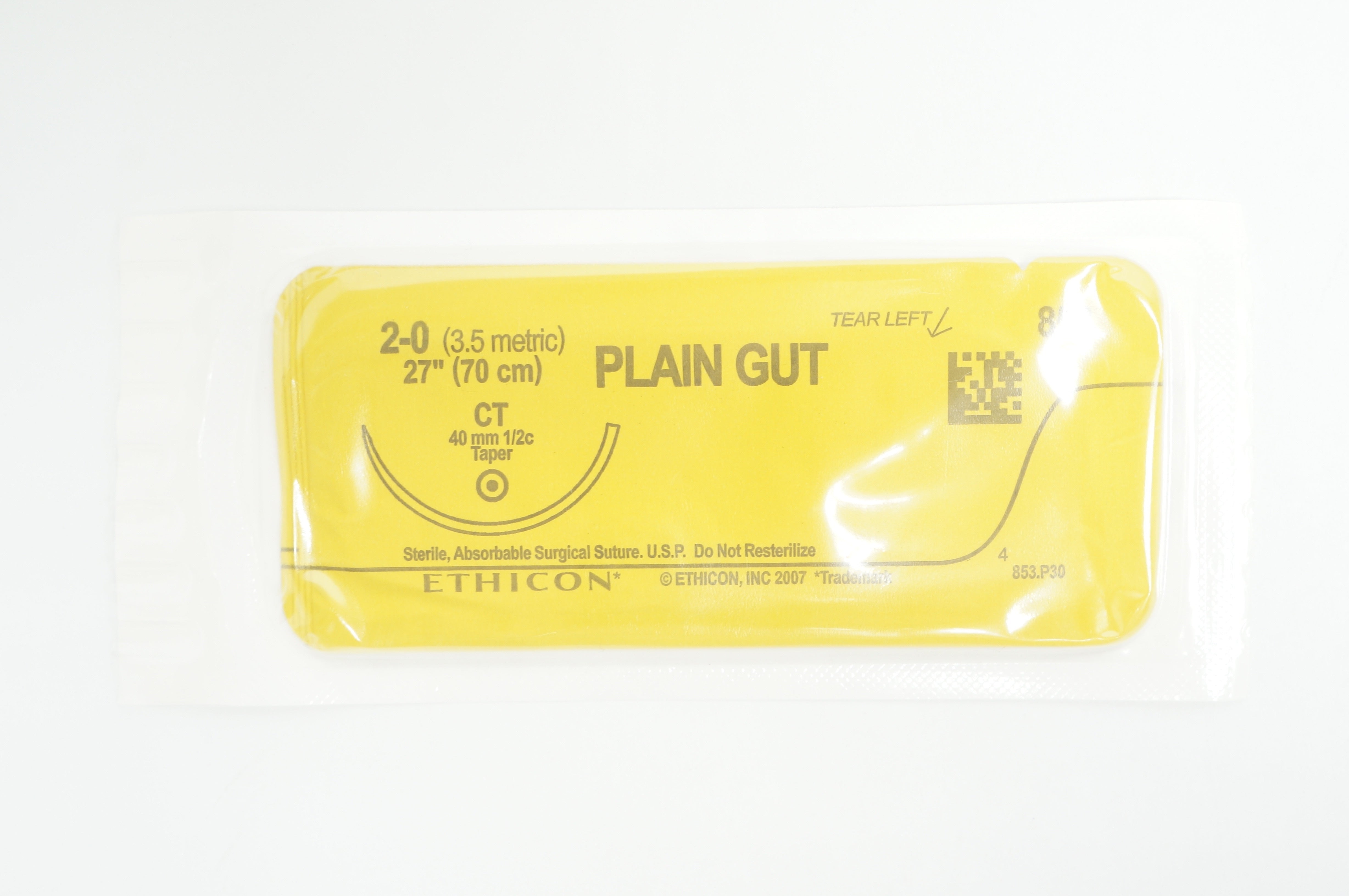 Ethicon 853 2-0 PLAIN GUT CT, 40mm 1/2c Taper, 27inch