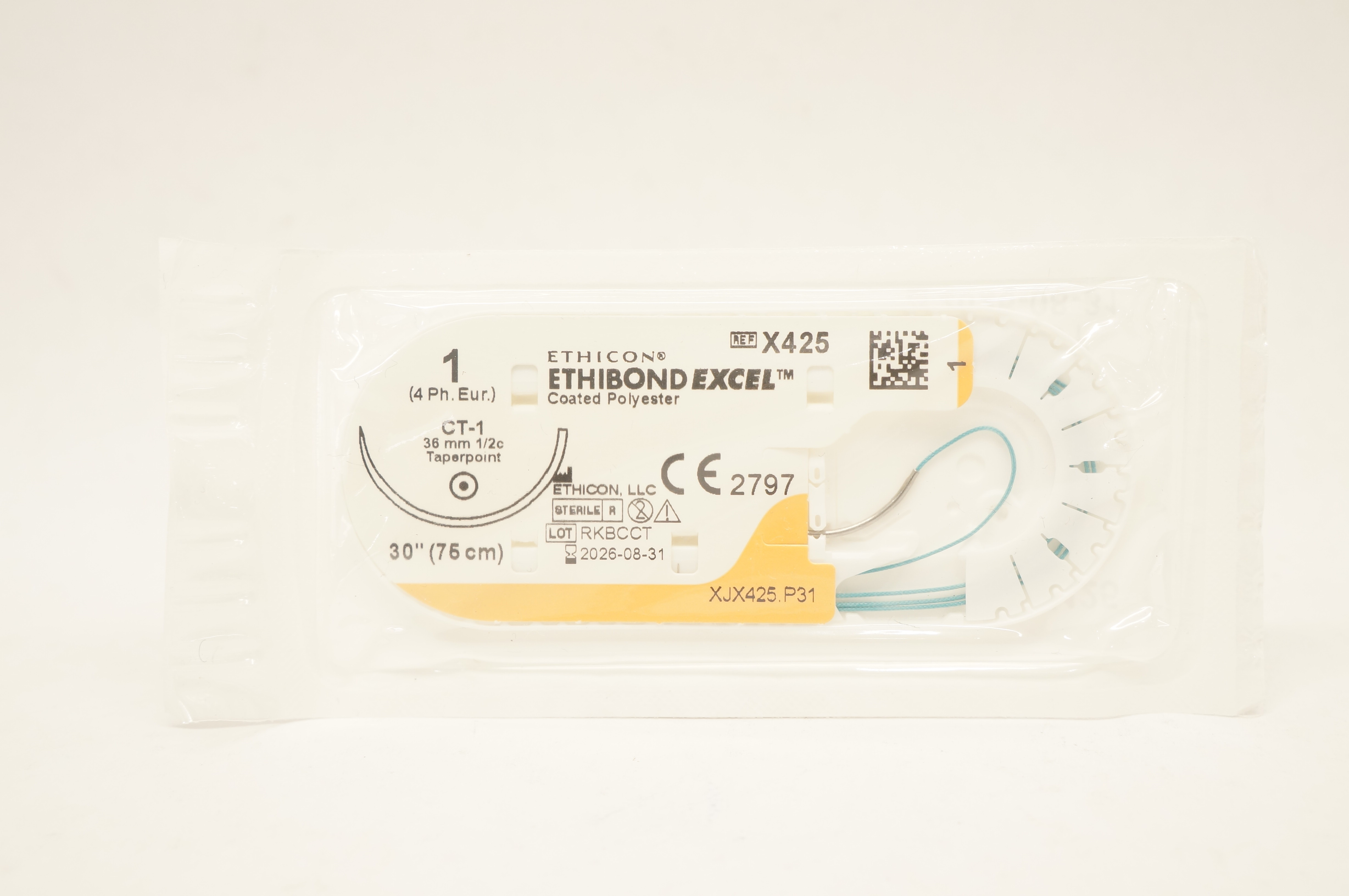 Ethicon X425 1 ETHIBOND EXCEL Coated Polyester CT-1 36mm 1/2c Taperpoint 30inch