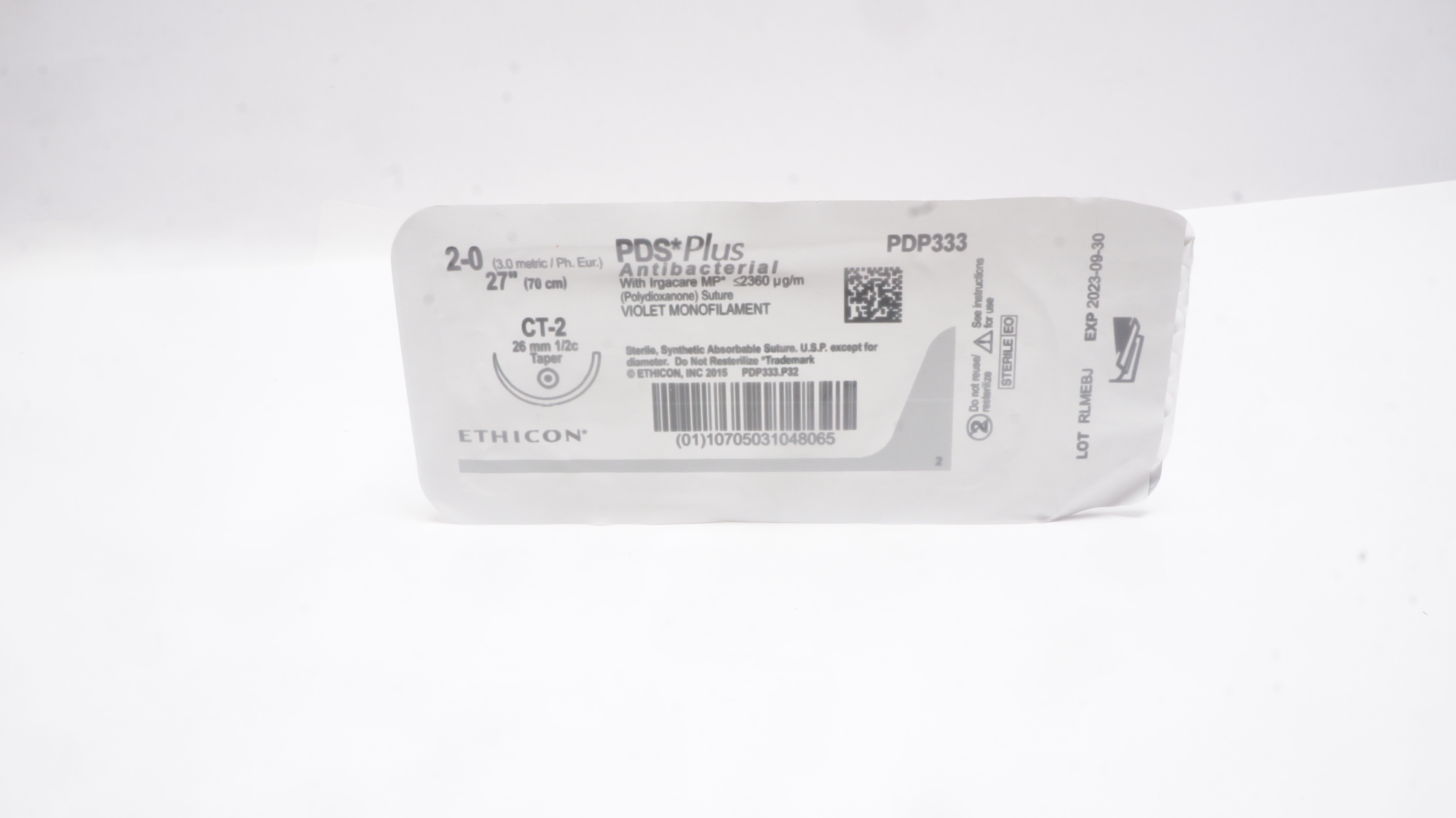 Ethicon PDP333 2-0 PDS Plus Antibacterial Stre CT-2 26mm 1/2c Taper, 27inch (x)