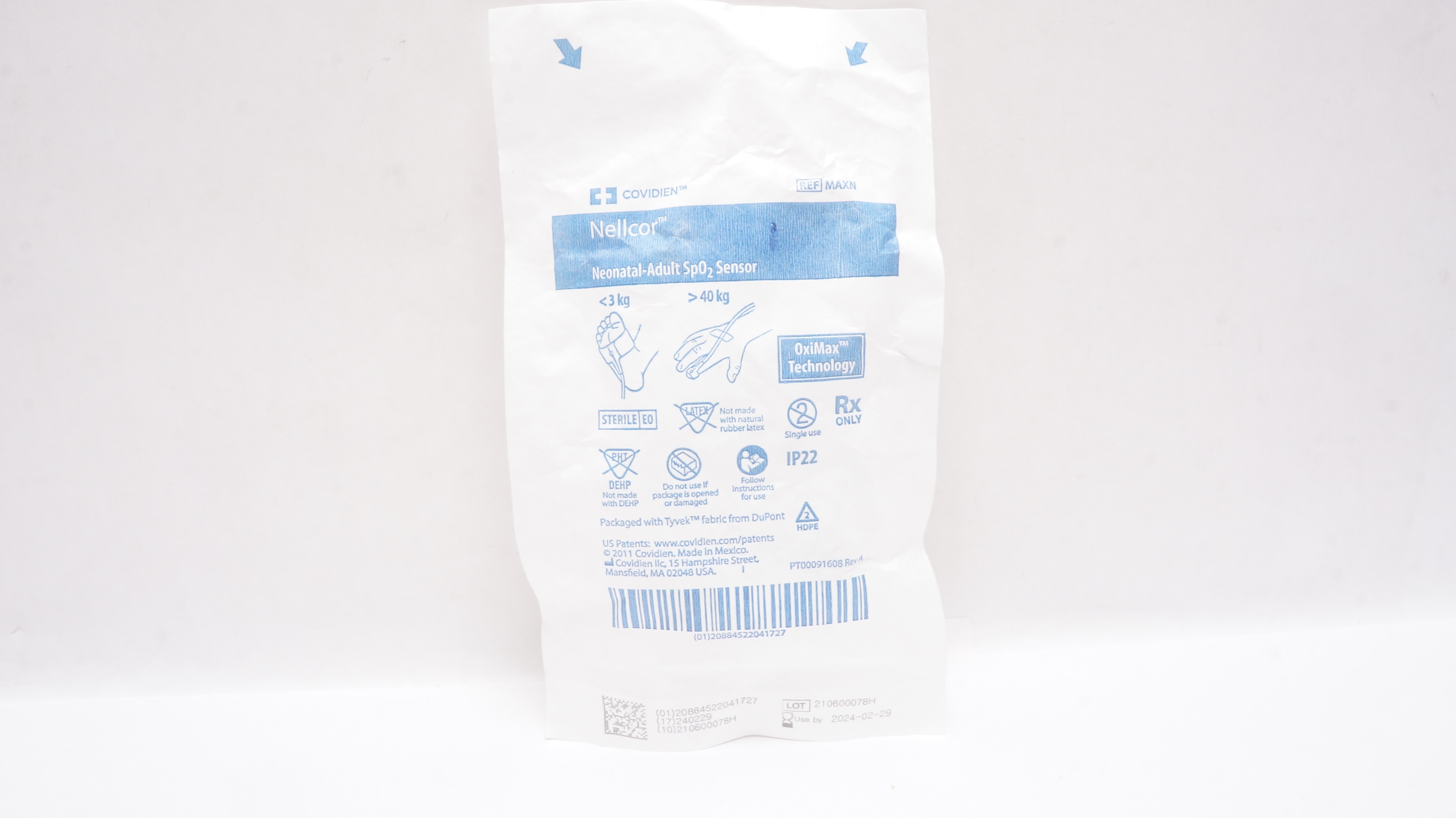 Covidien MAXN Nellcor Neonatal-Adult SpO₂ Sensor OxiMax Technology <3kg >40kg