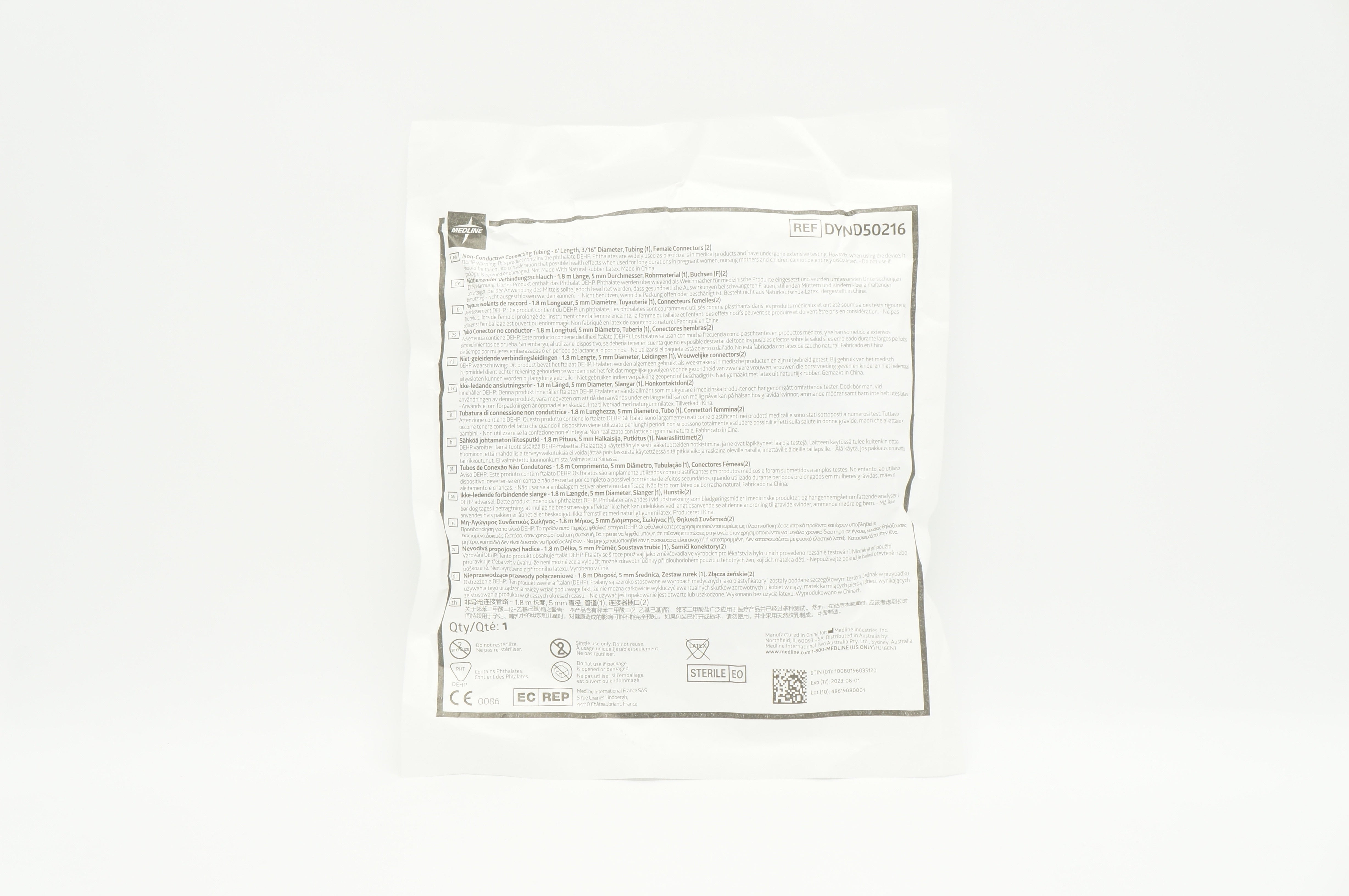 Medline DYND50216 Non-Conductive Connecting Tubing 3/16inch x 6F