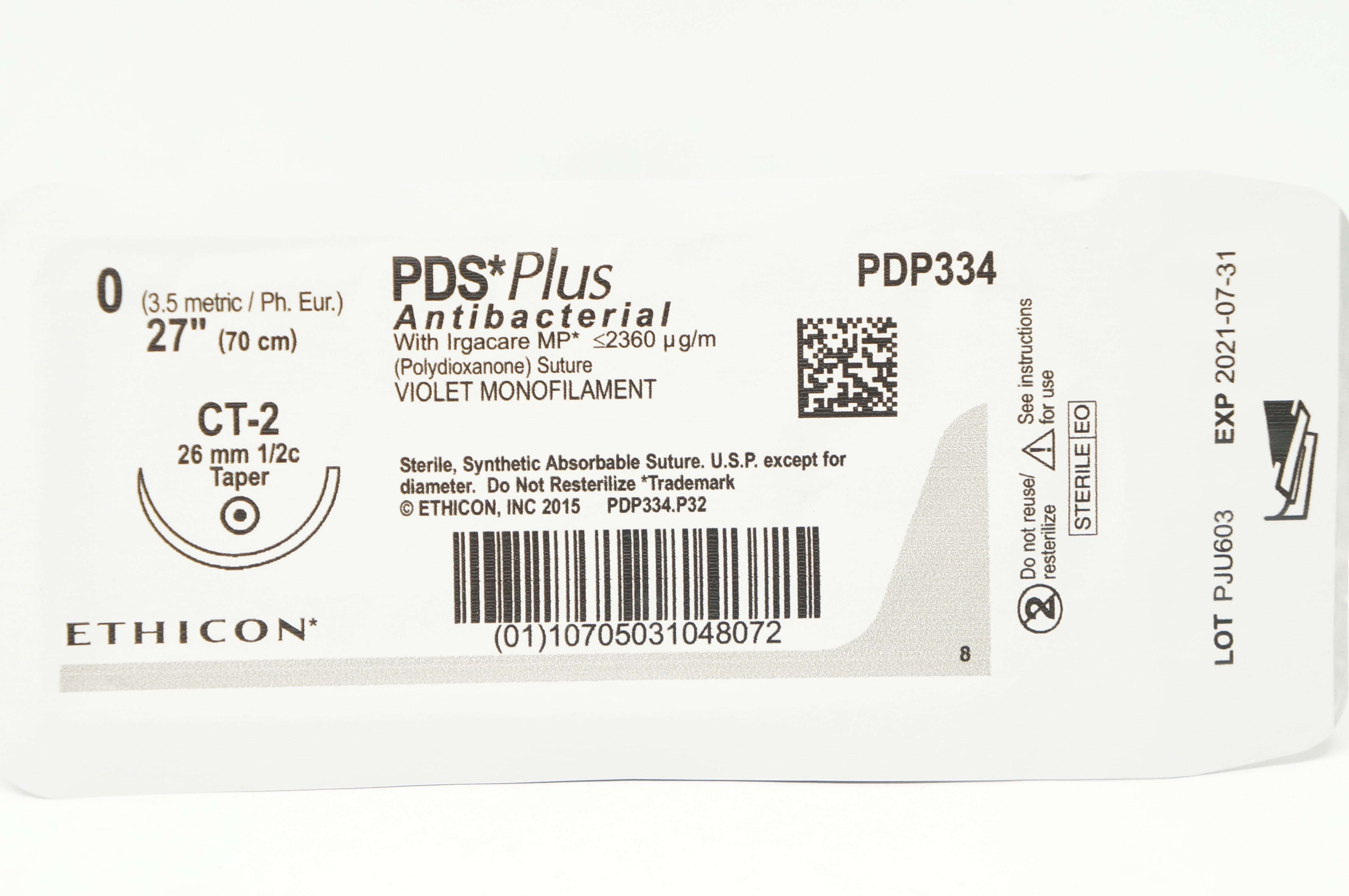 Ethicon PDP334 0 PDS Plus Antibacterial Violet Monofilament 27inch (x)