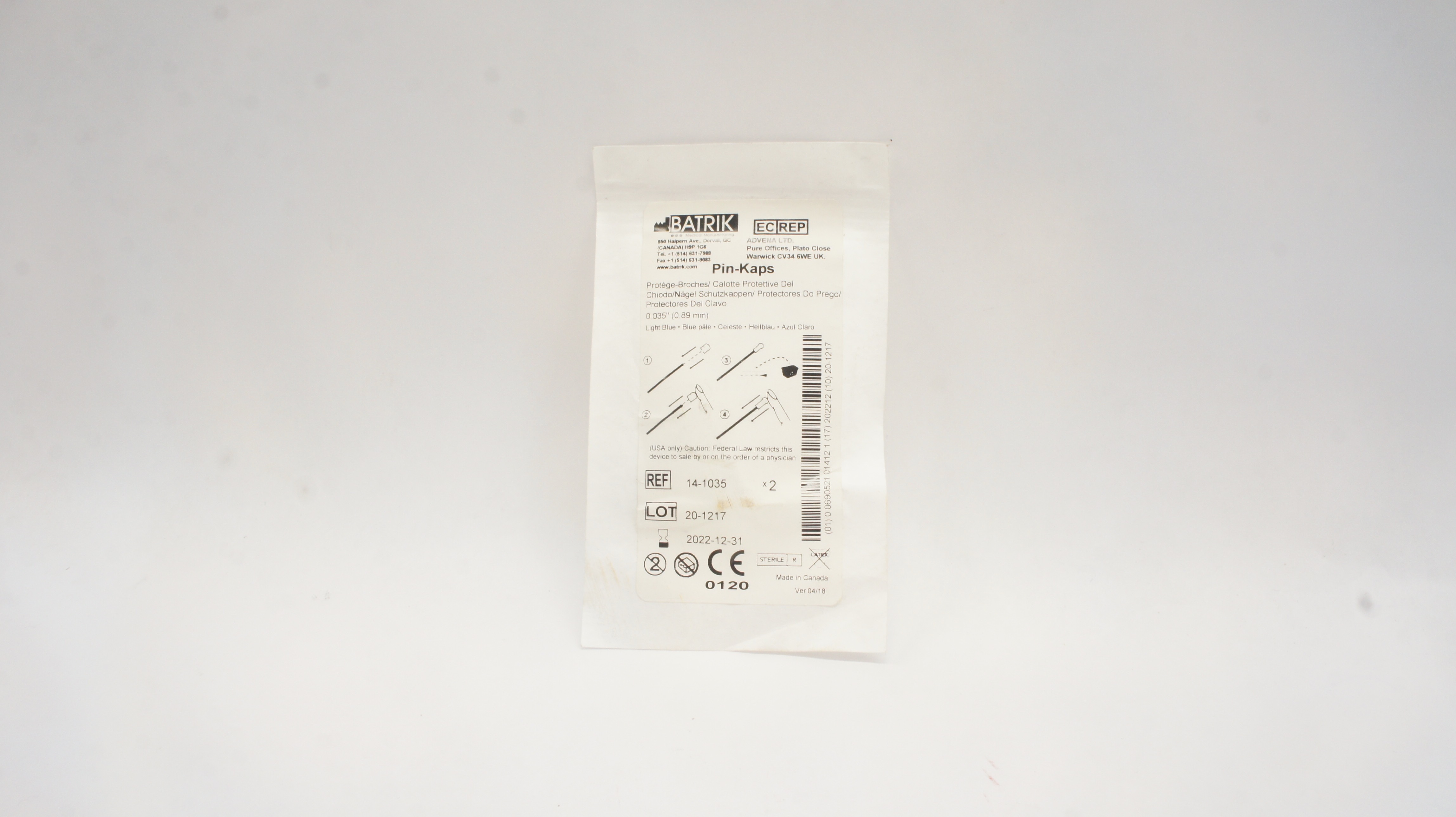 Batrik 14-1035 Pin-Kaps Cover Sterile Light Blue  0.035 inch - Pack of 2