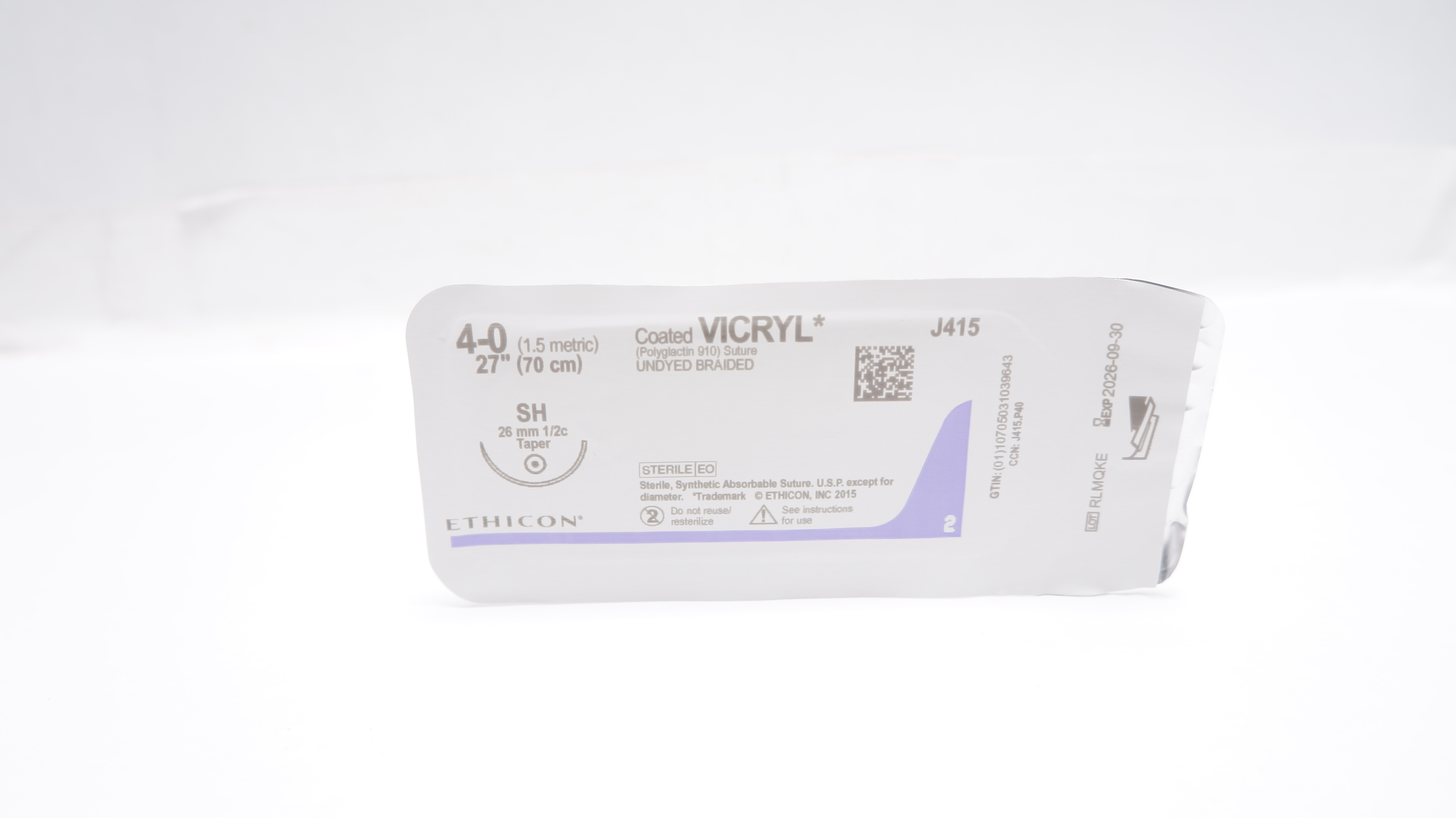 Ethicon J415 4-0 Coated Vicryl Stre Undyed Braided SH 26mm Taper, 27inch