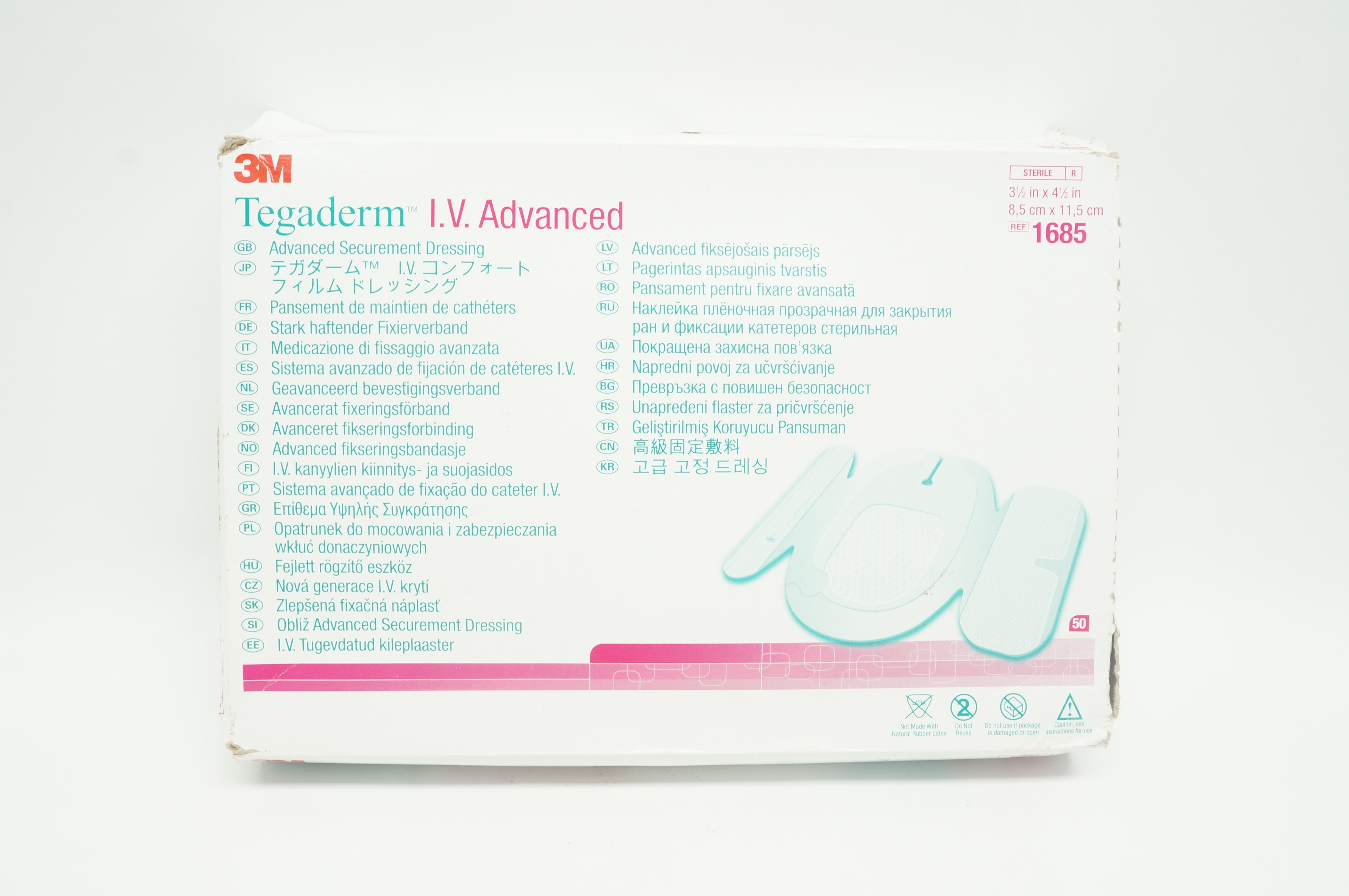 3M 1685 Tegaderm IV Advanced Securement Dressing 3-1/2 x 4-1/2 inch - Box of 50