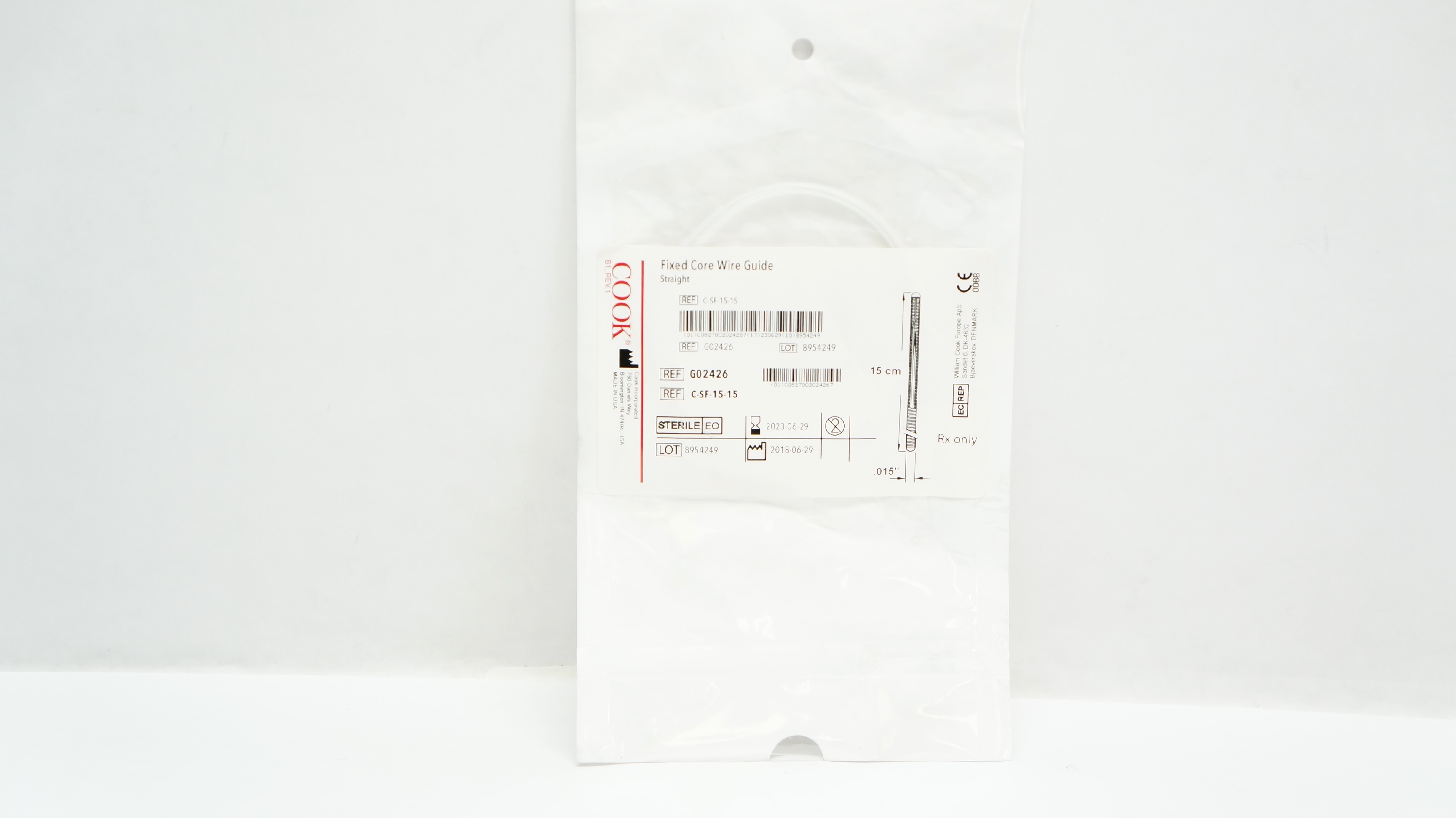 Cook Medical G02426 Fixed Core Wire Guide, Straight 15cm x .015inch