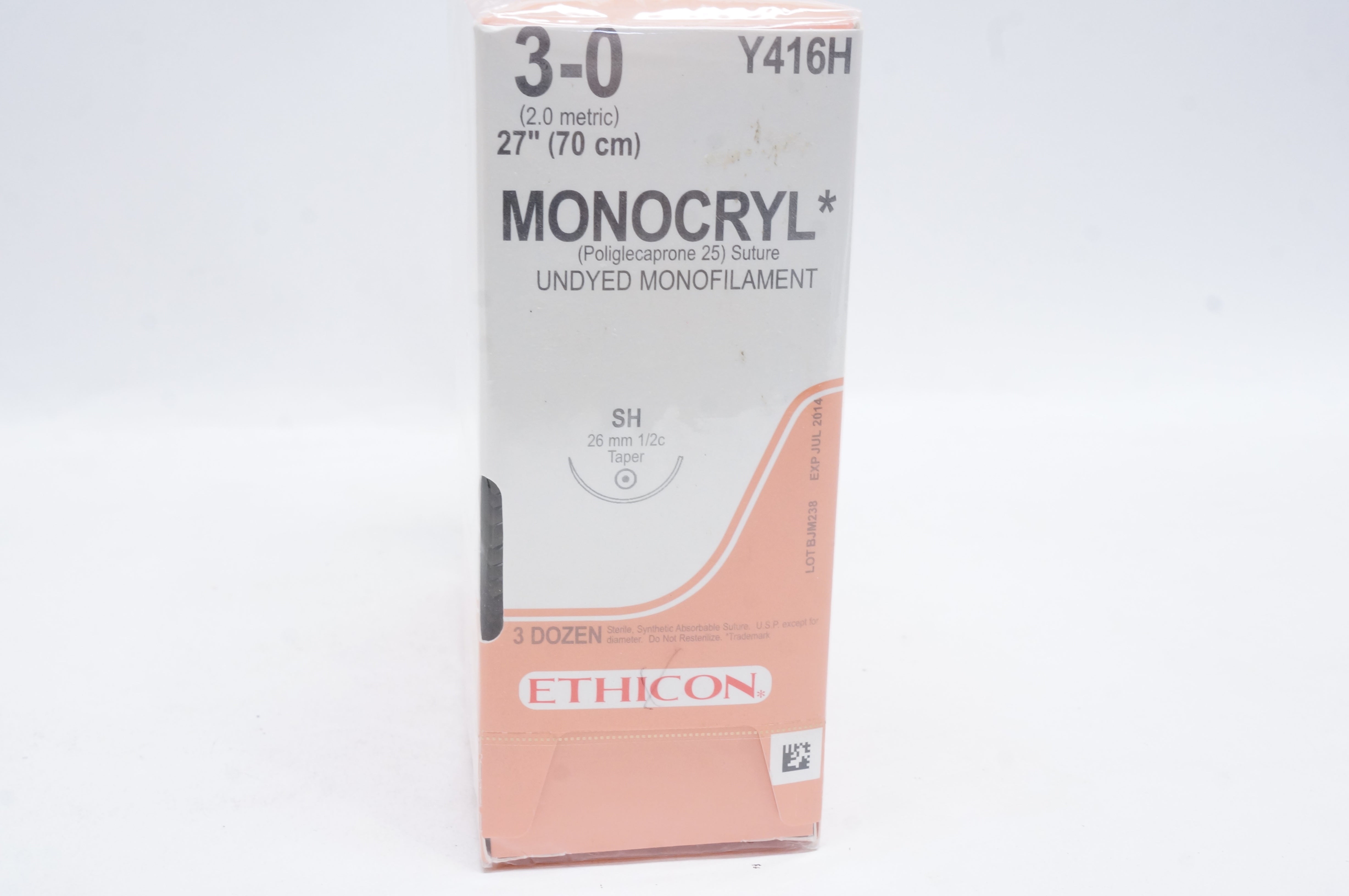 Ethicon Y416H 3-0 MONOCRYL, SH 26mm 1/2 Circle, 27inch (x) - Box of 36