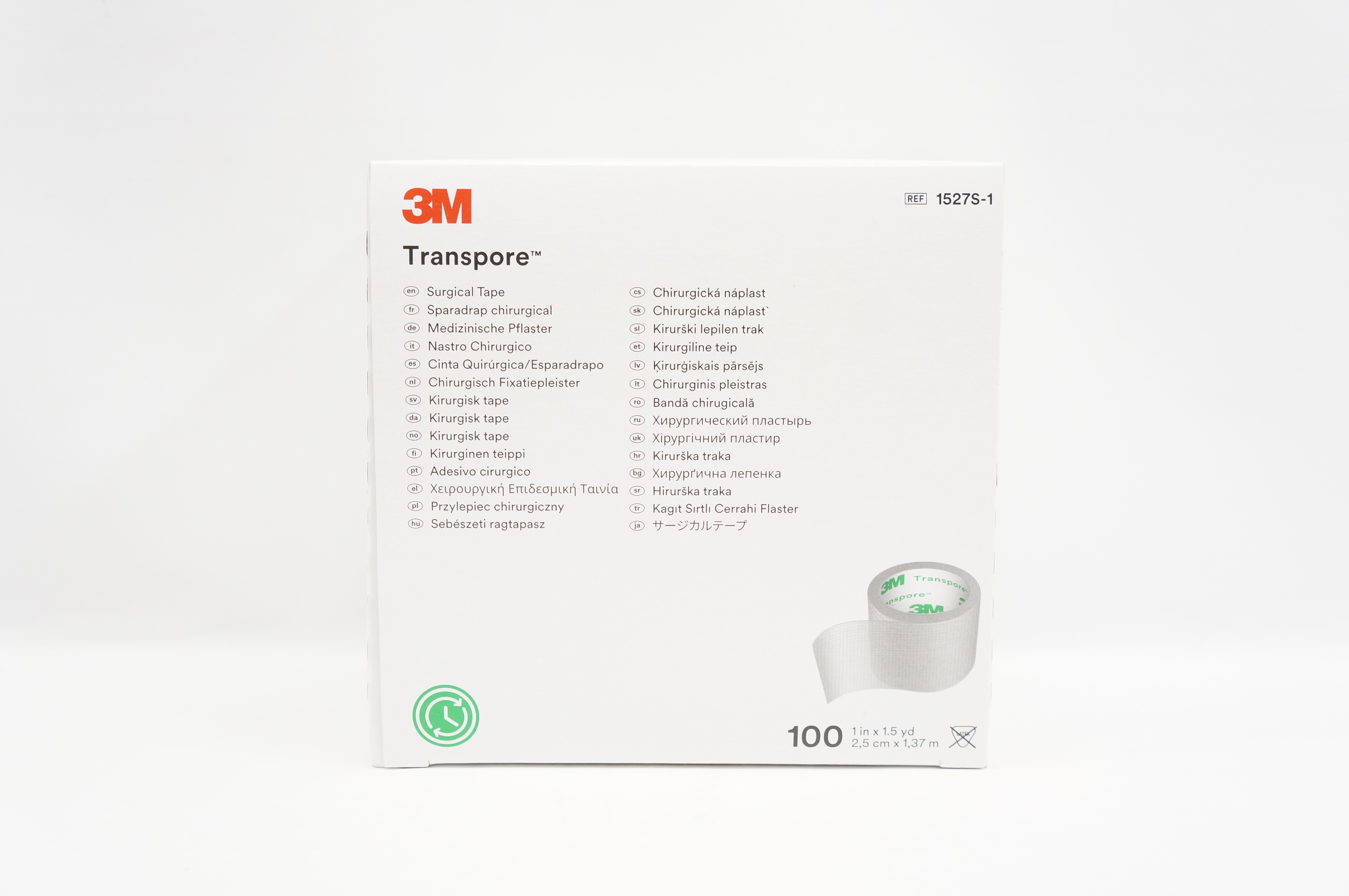 3M 1527S-1 Transpore Surgical Tape 1inch x 1.5yd - Box of 100