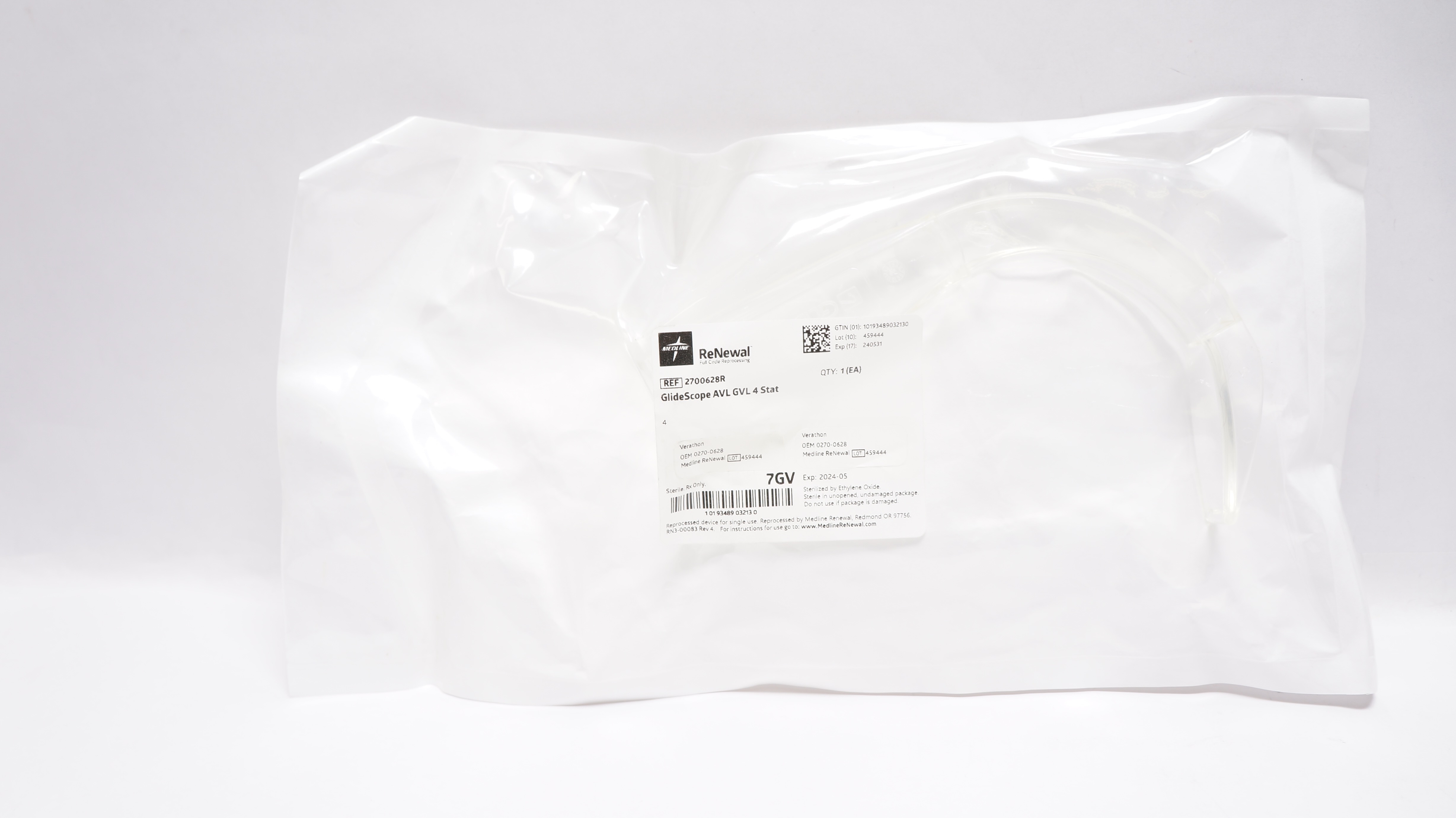 Medline 2700628R GlideScope AVL GVL 4 Stat