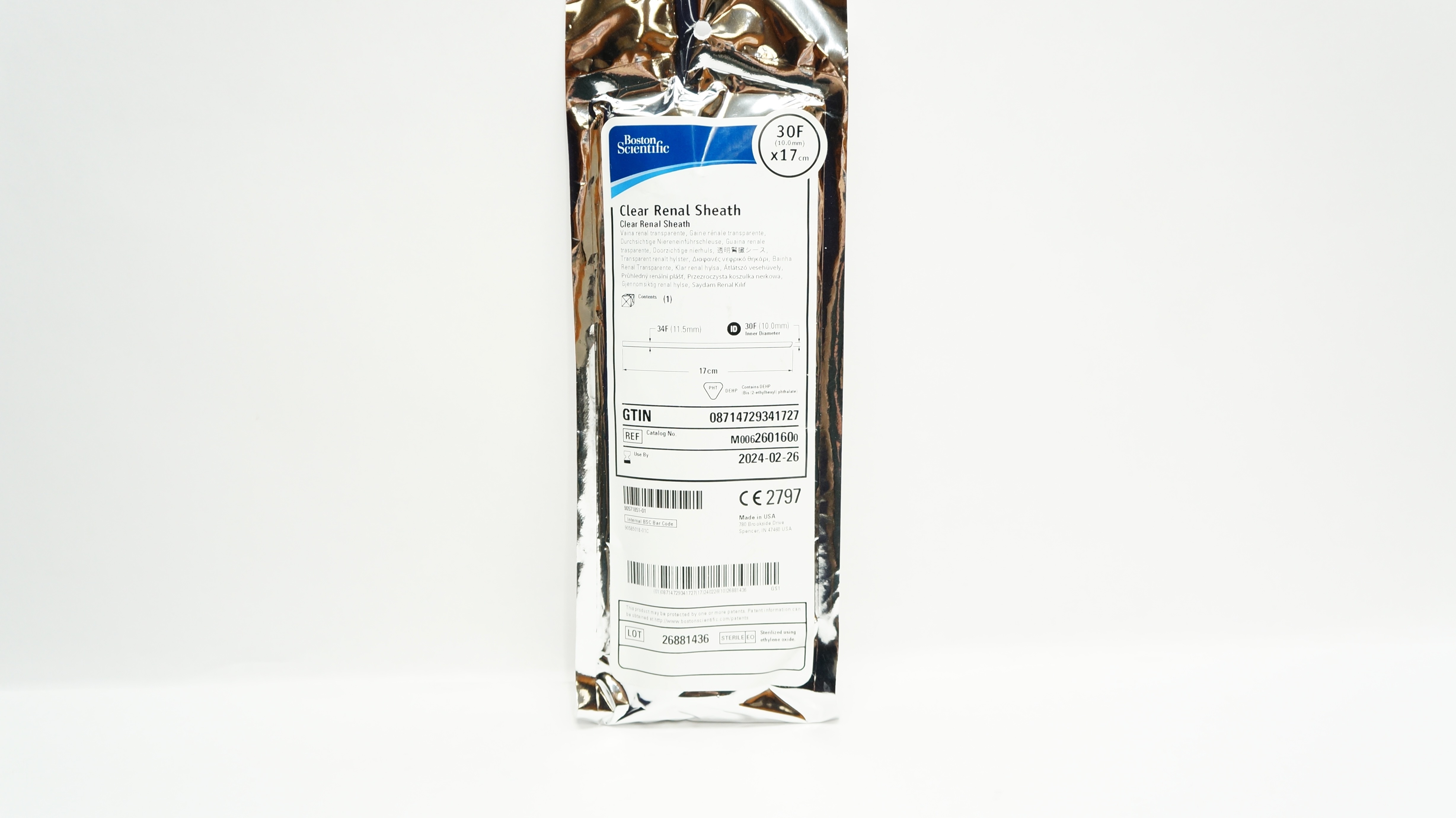 Boston Scientific M0062601600 Clear Renal Sheath 30F x 17cm