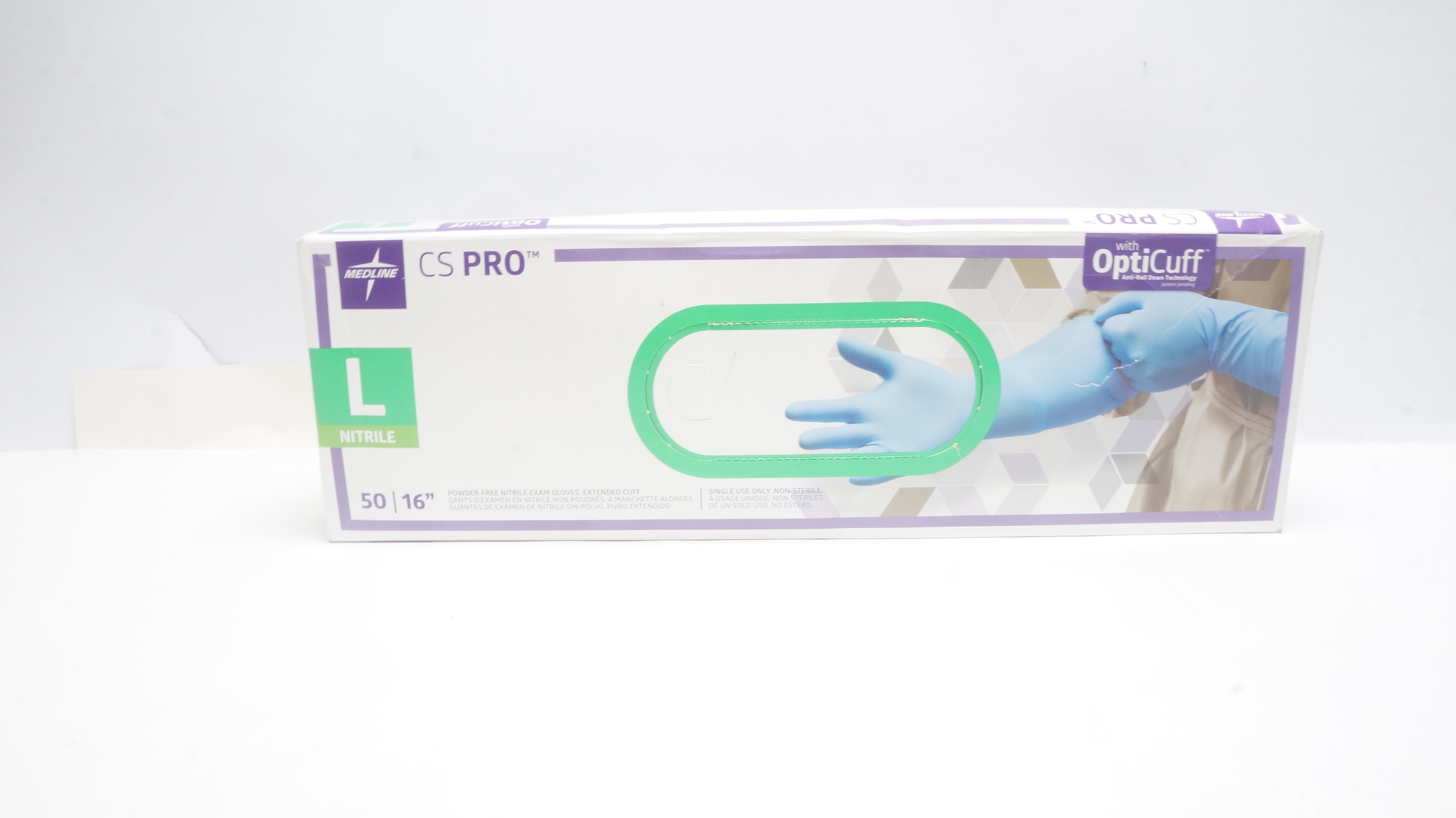 Medline CS16L CS Pro 16inch Nitrile Exam Gloves, Blue, Large - Box of 50