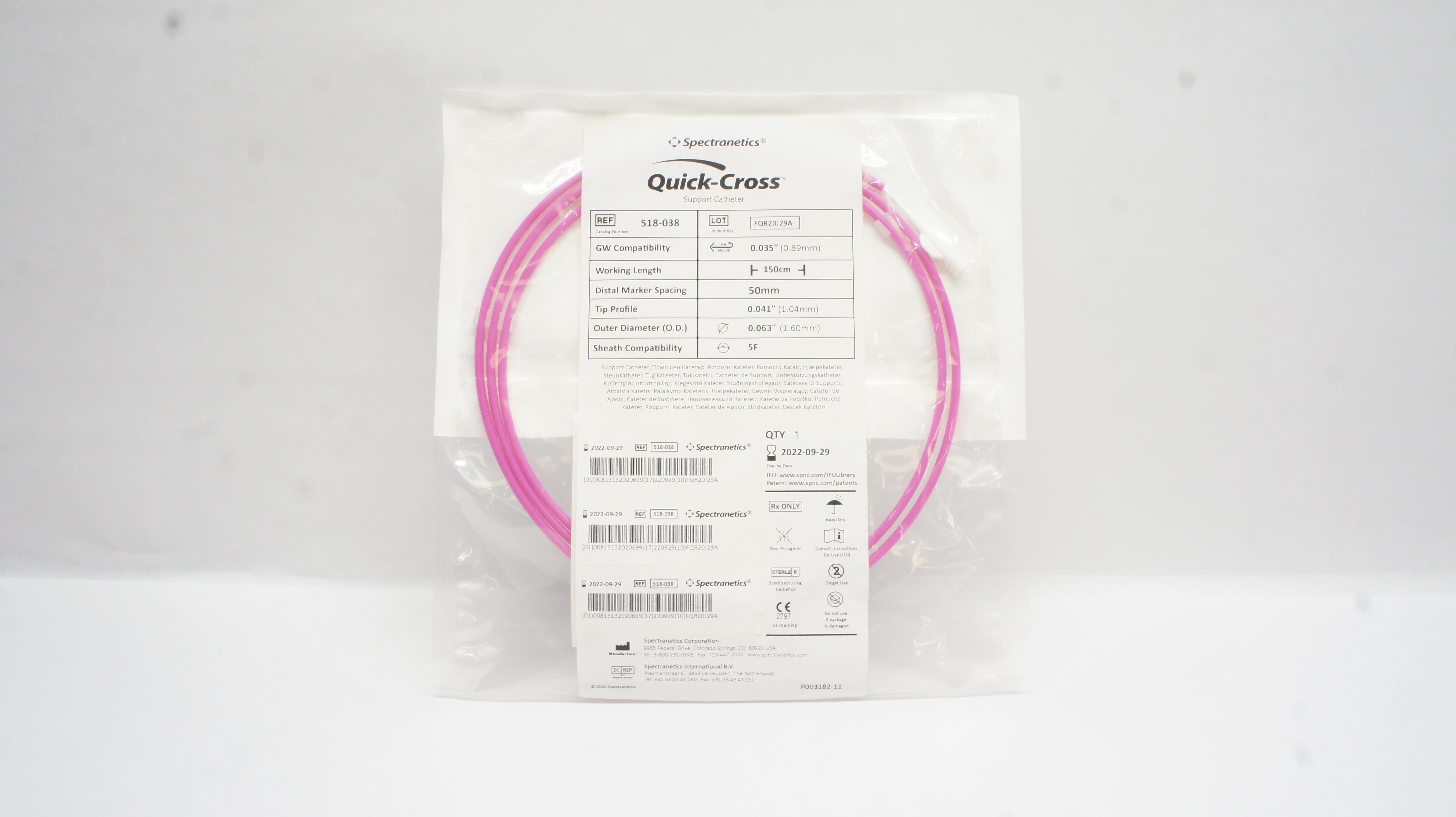 Spectranetics 518-038 Quick-Cross Support Cath. 150cm x 0.035inch x 5F (x)