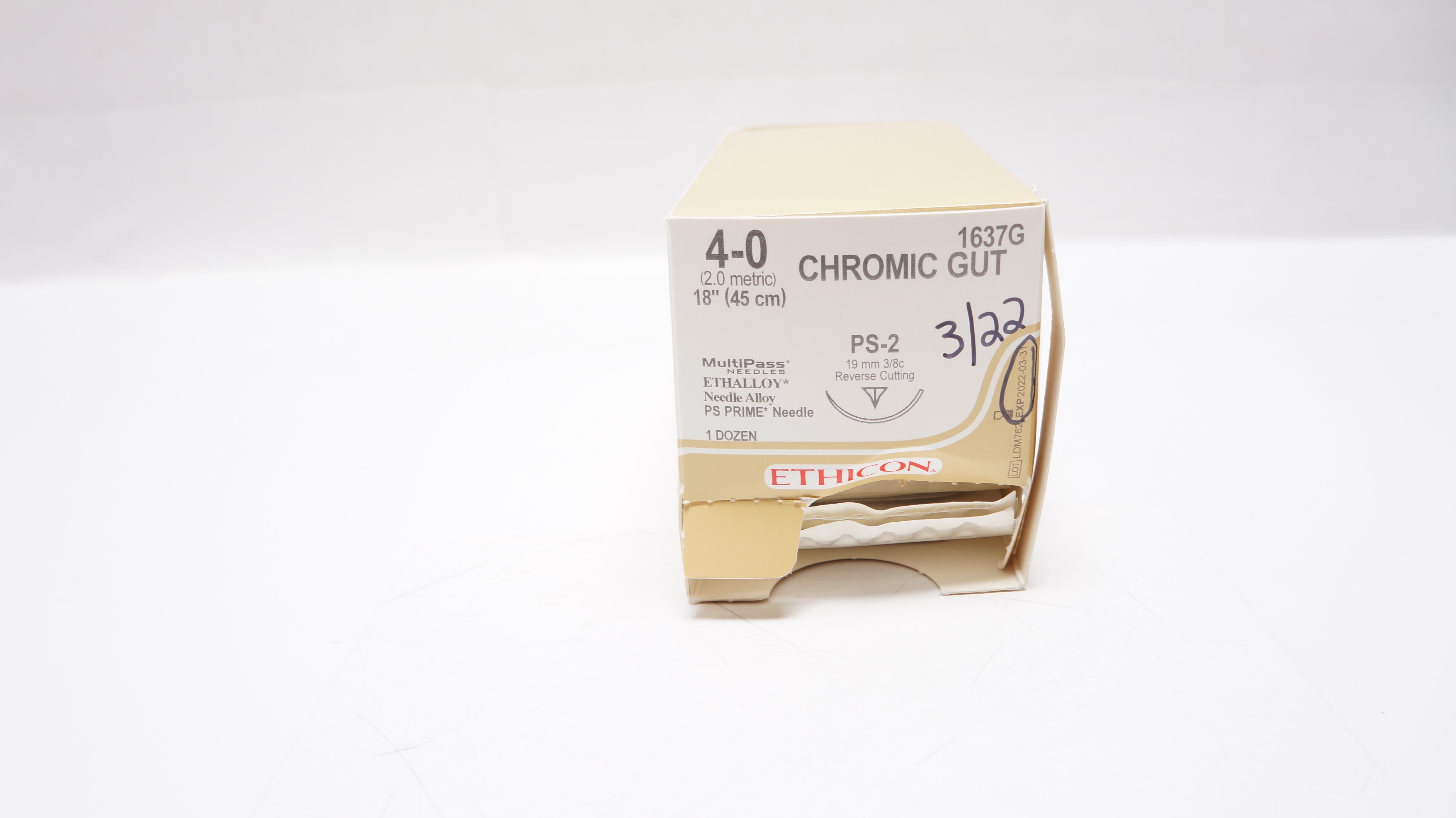 Ethicon 1637G 4-0 CHROMIC GUT, PS-2, 3/8c 19mm, 18inch (x) - Box of of 12