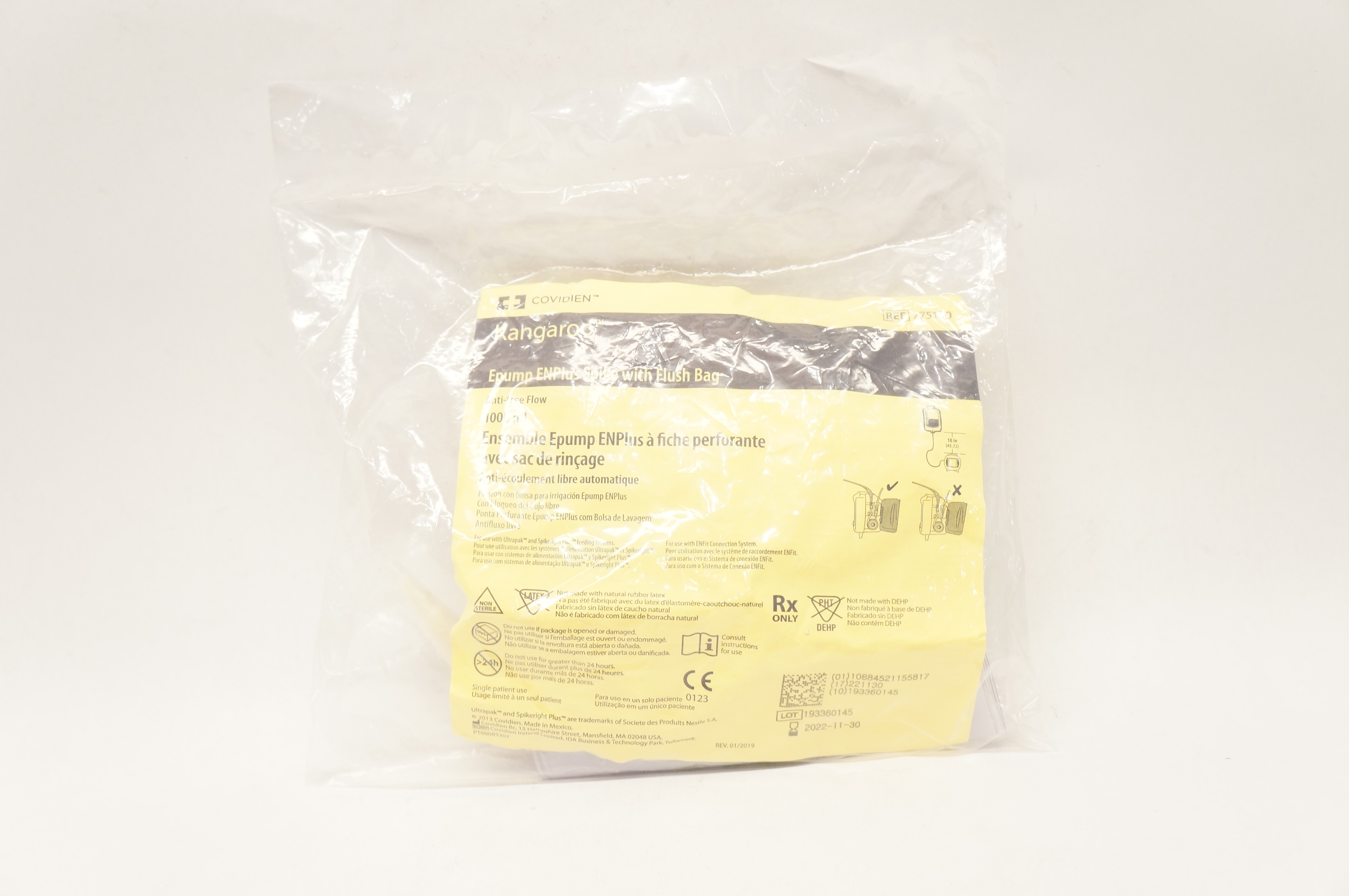 Covidien 775100 Kangaroo Epump ENPlus Spike with Flush Bag 1000mL