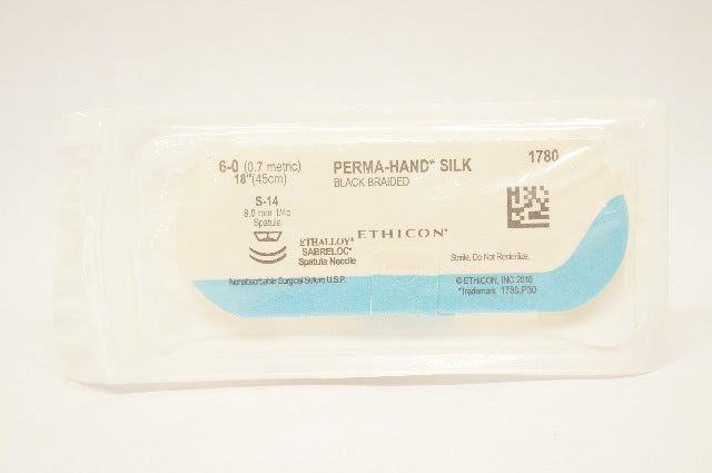 Ethicom 1780 6-0 Perma-Hand Silk Suture, SABRELOC - Spatula, S-14 8.0mm, 18"  (x)