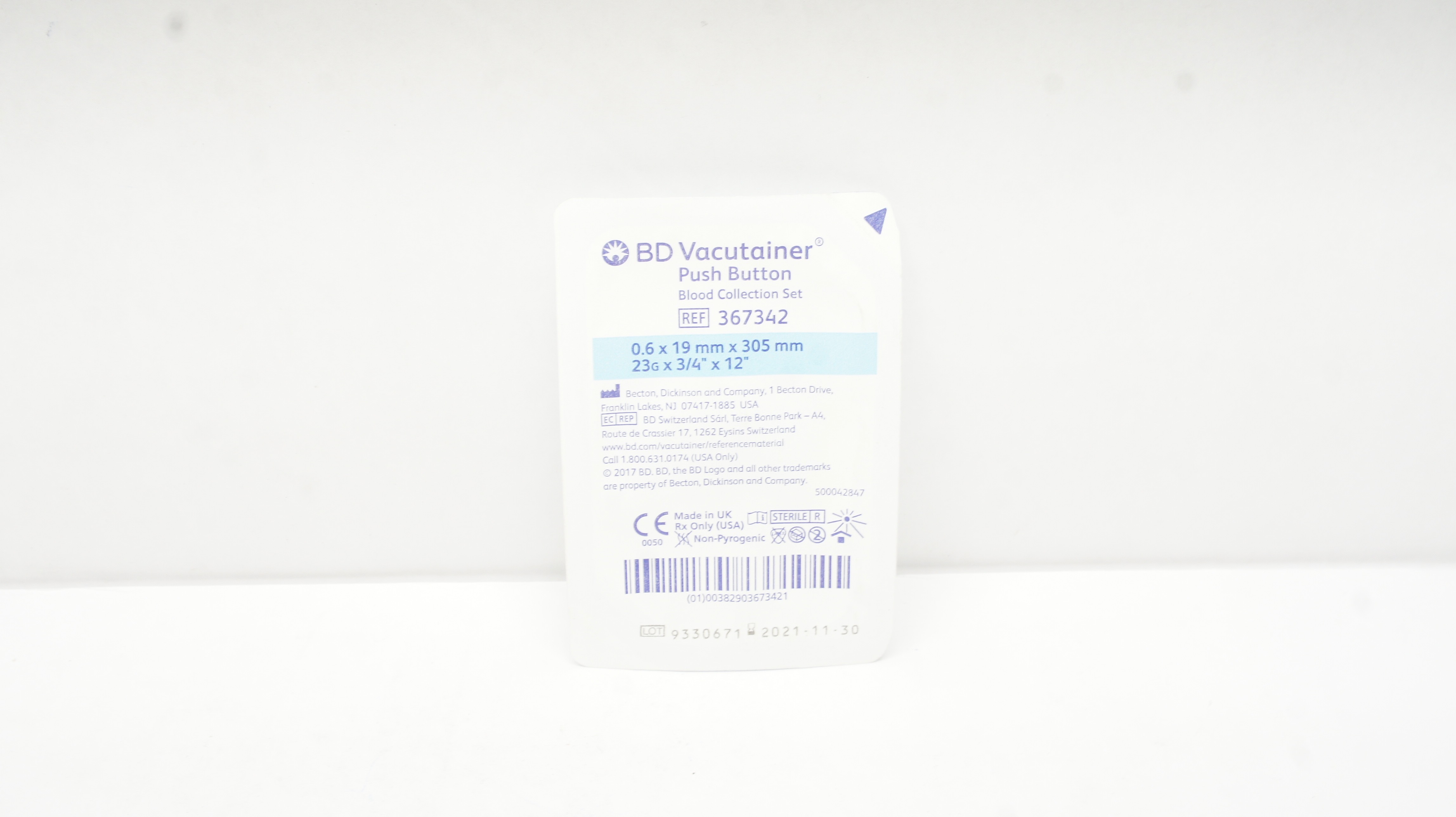 BD 367342 Vacutainer Push Button Blood Collection Set 23G x 3/4 x 12inch (x)