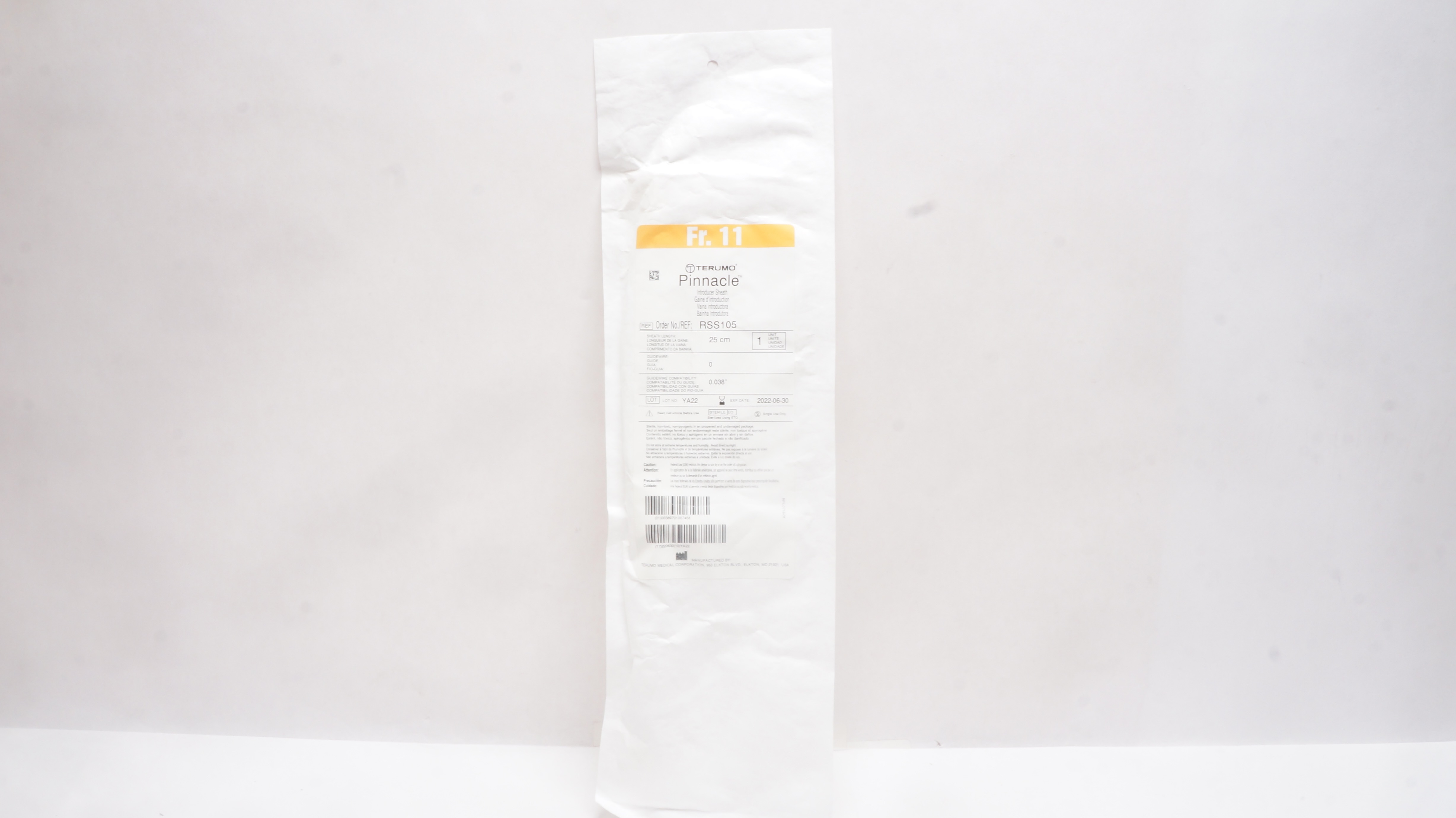 Terumo RSS105 Pinnacle Introducer Sheath 11Fr x 25cm x 0.038 inch (x)