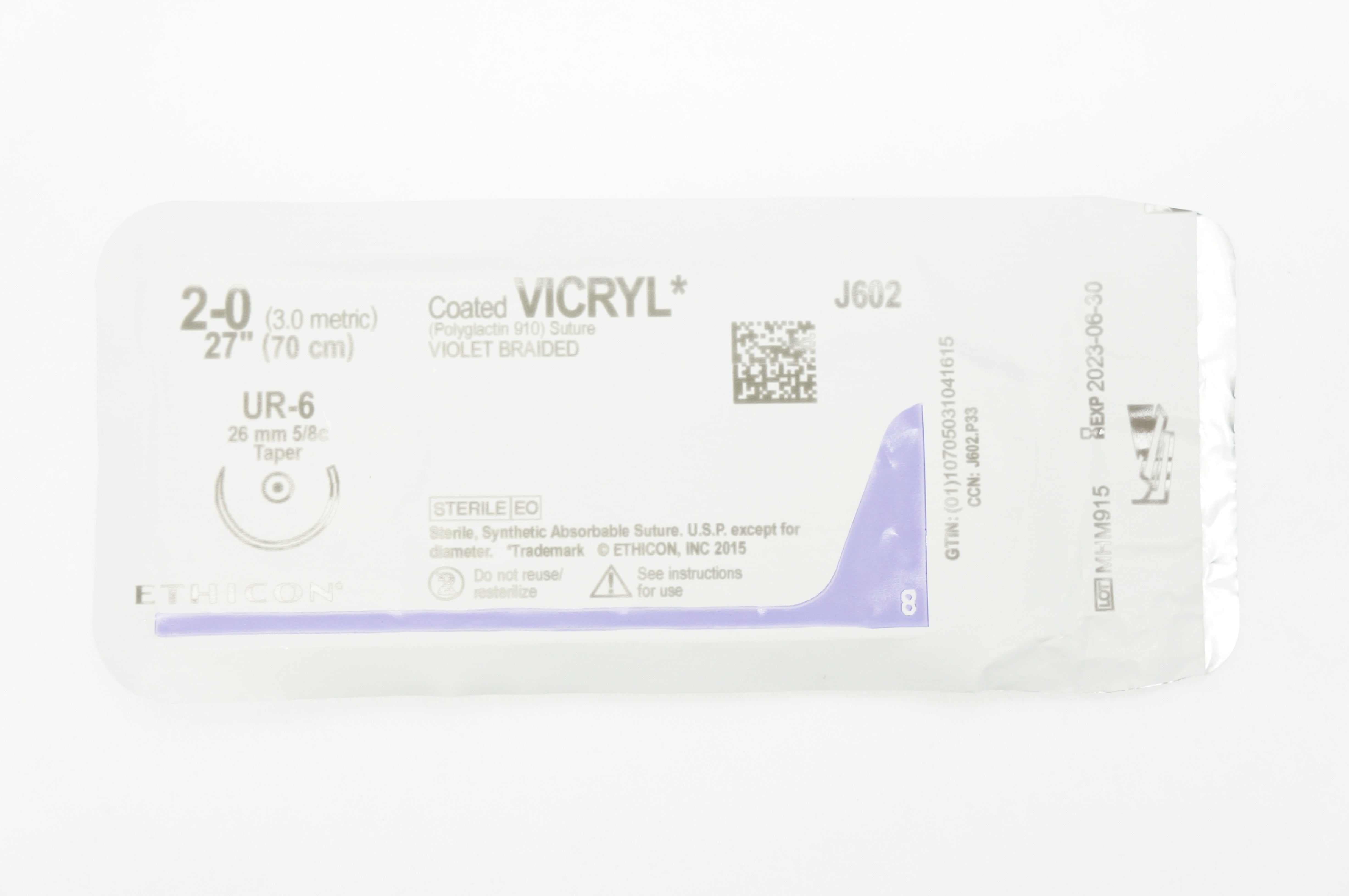 Ethicon J602 2-0 VICRYL UR-6 26mm 5/8c Taper 27inch