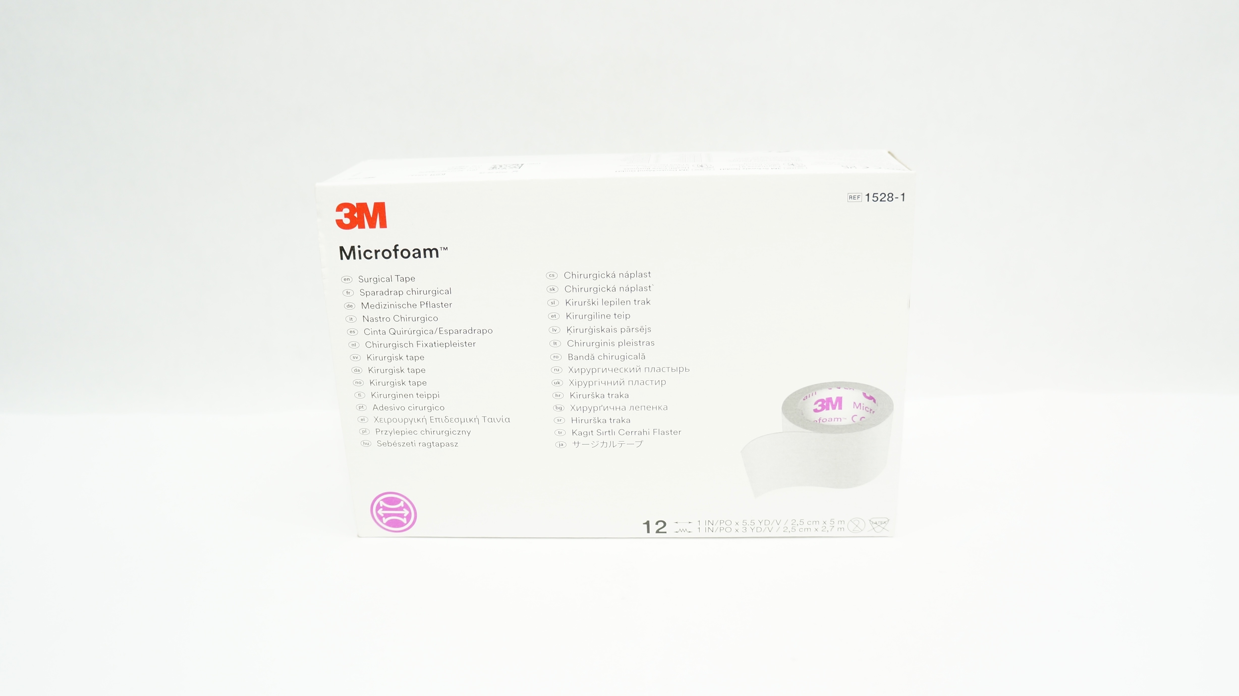 3M 1528-1 Microfoam Surgical Tape 1inch x 5-1/2 yd - Box of 12
