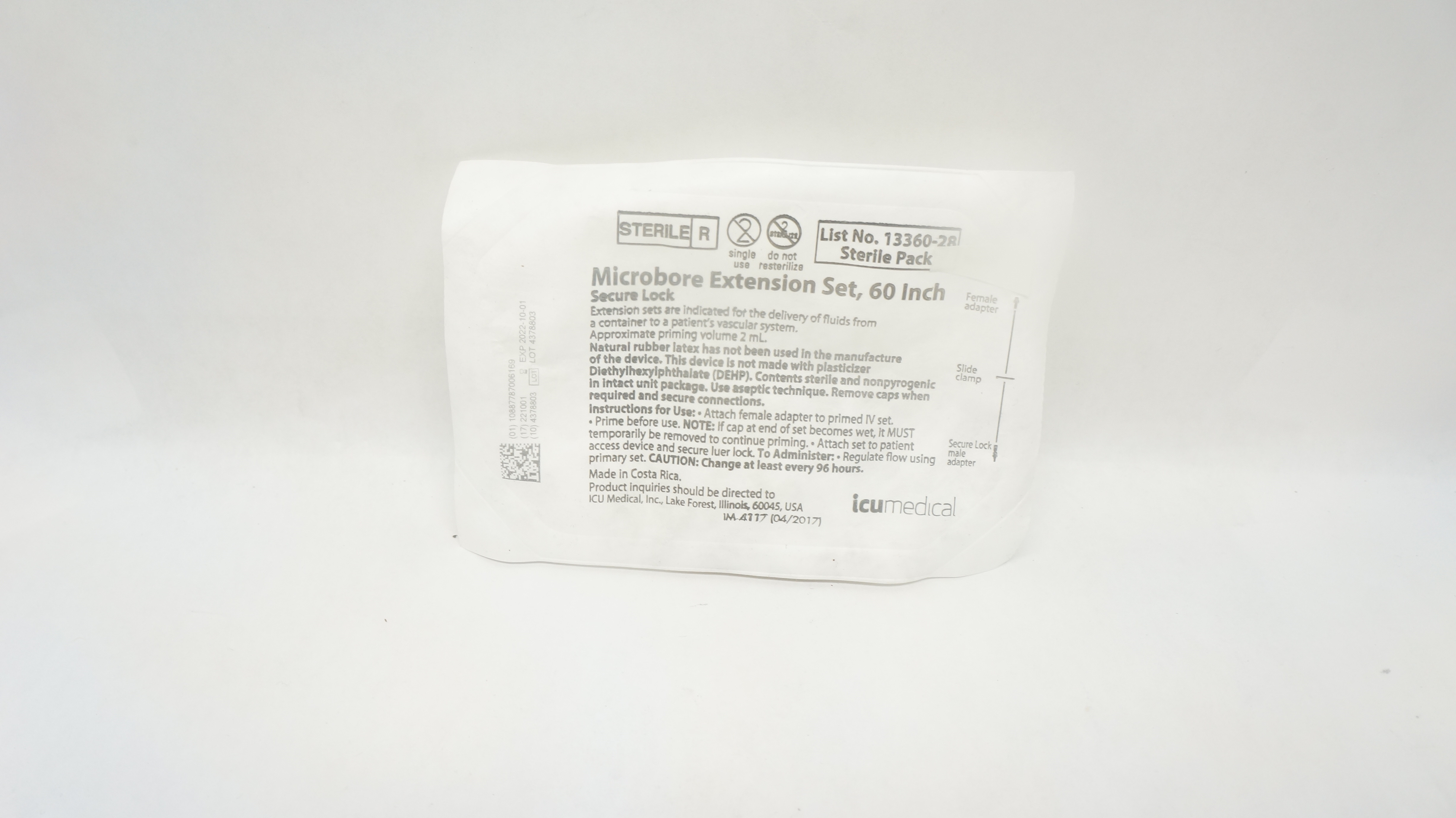 ICU Medical 13360-28 Microbore Extension Set 60inch Prim. Volume 2mL Approx.