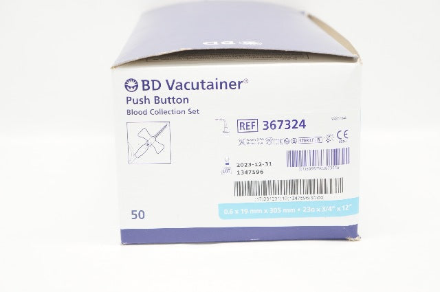 BD 367324 Vacutainer Push Button Blood Collection Set 23Gx3/4x12inch - Box of 50