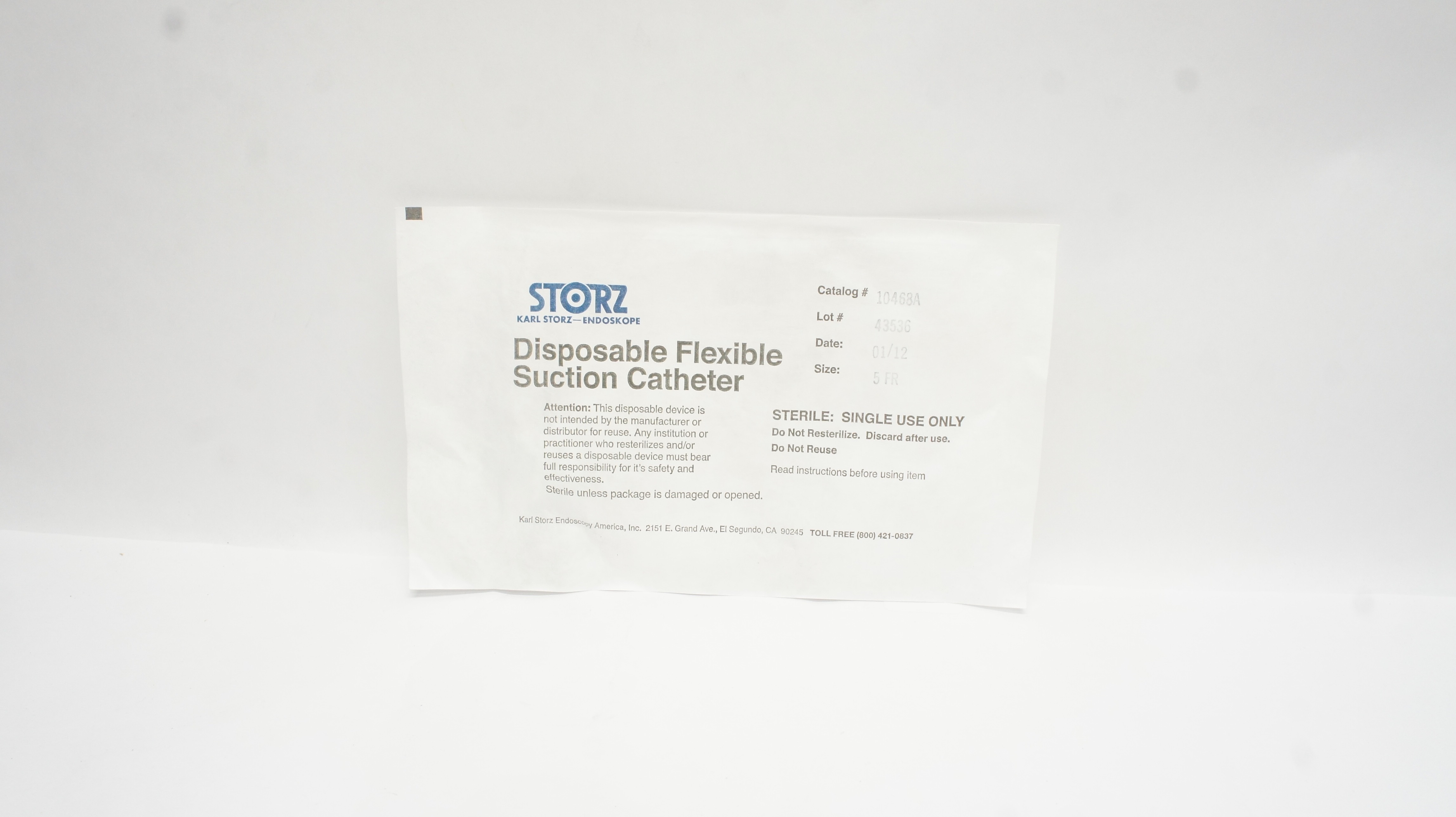 Karl Storz 10468A Disposable Flexible Suction Cath. 5Fr