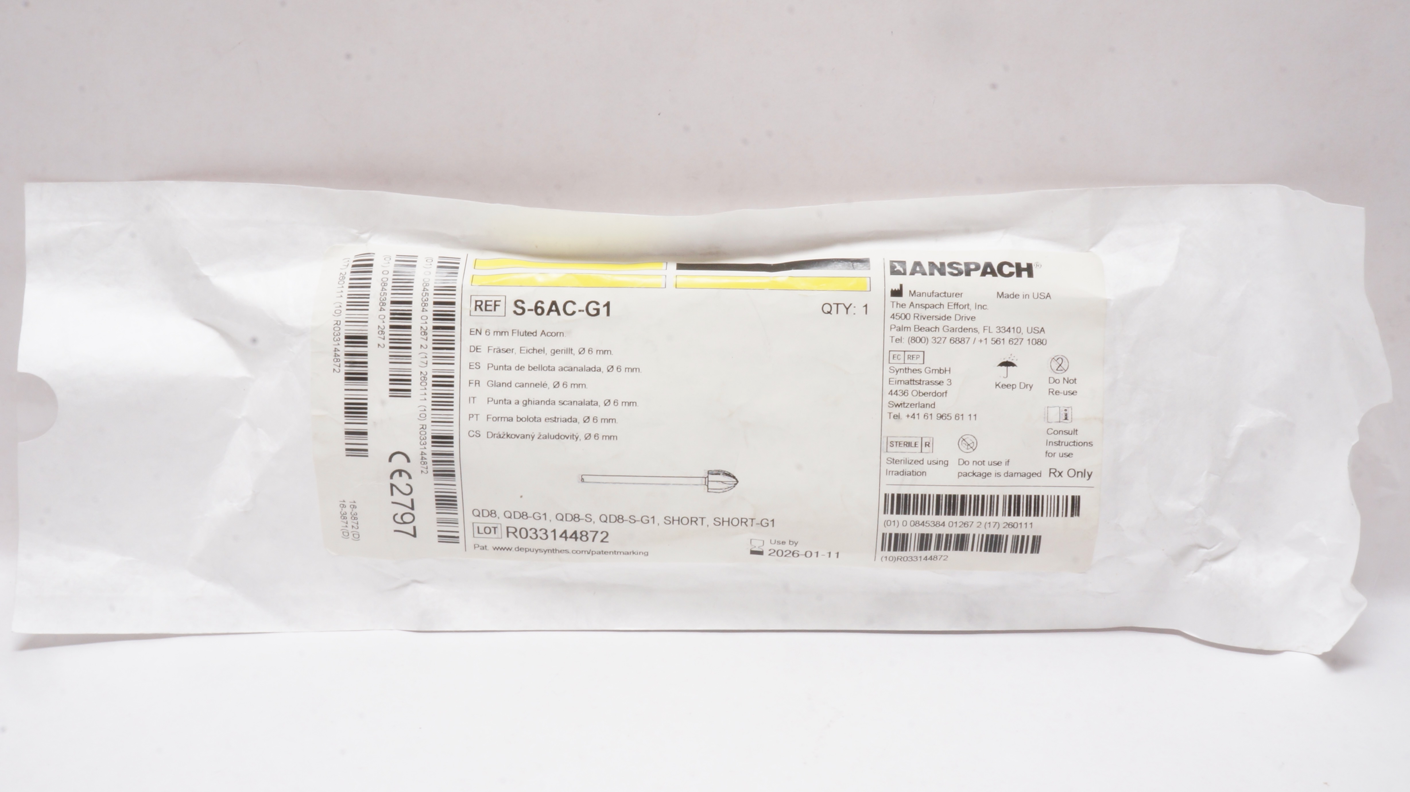 Anspach S-6AC-G1 Fluted Acorn 6mm