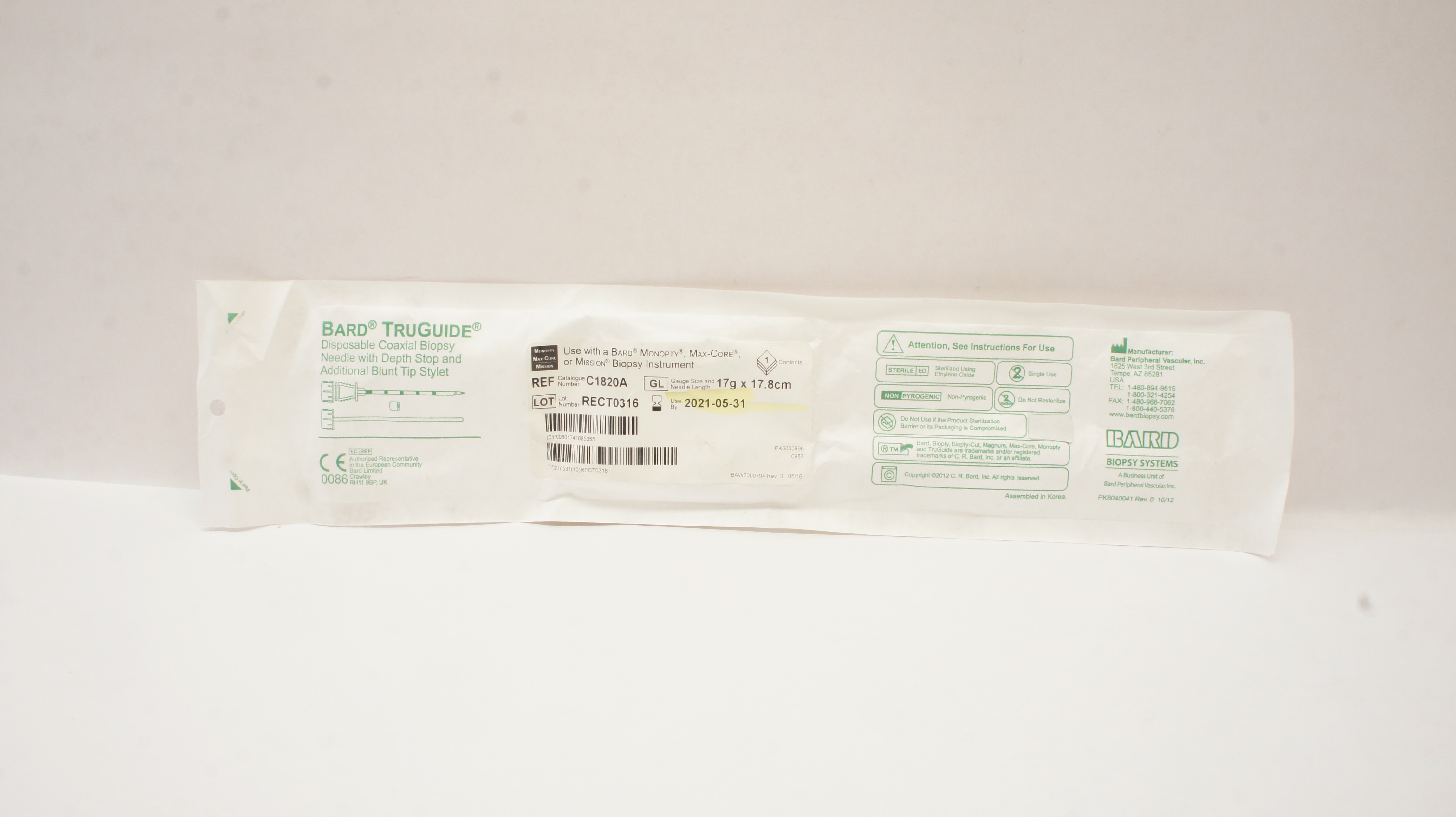 Bard C1820A TruGuide Coaxial Biopsy Ndle 17G x 17.8cm (x)