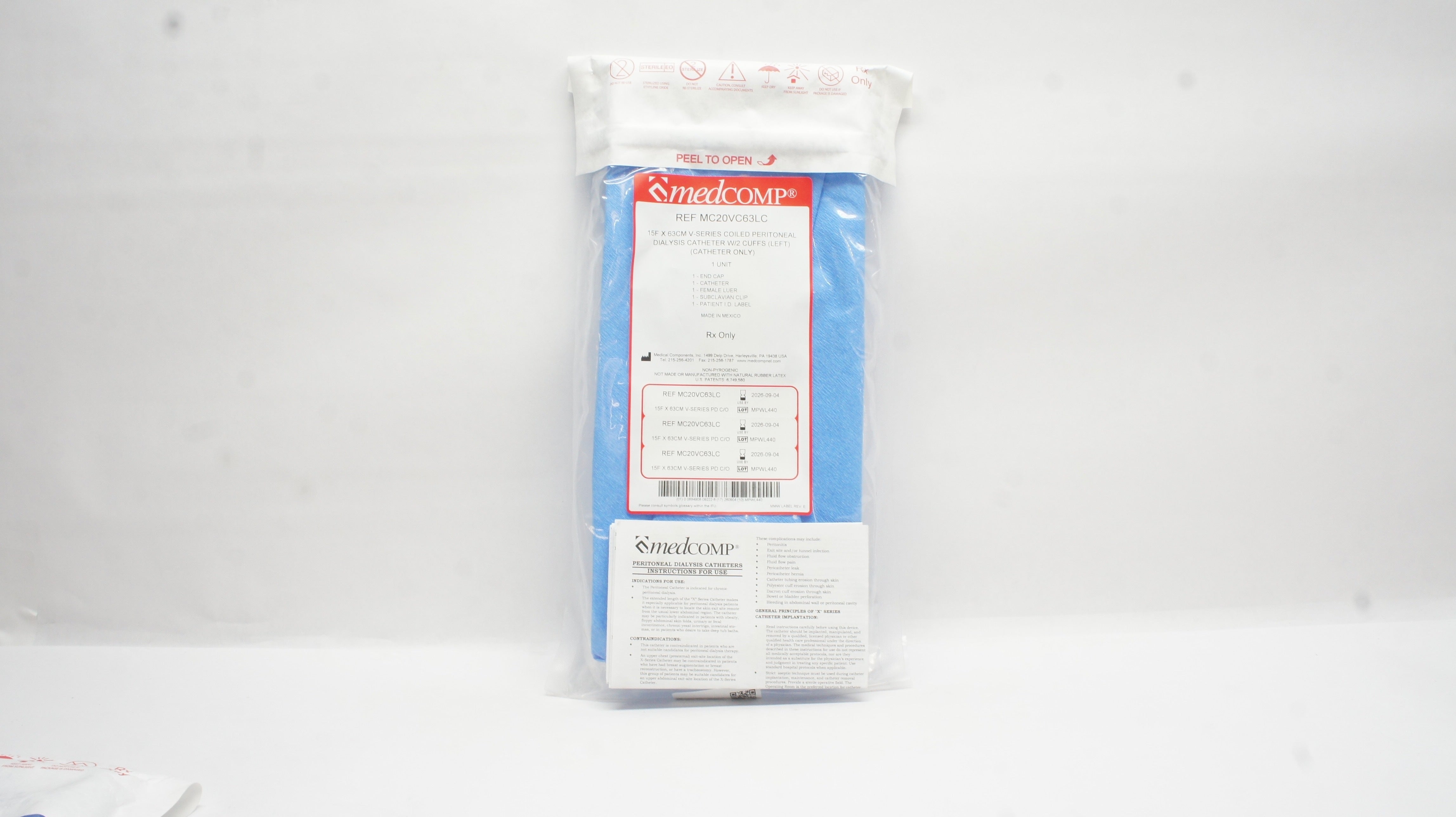 MedComp MC20VC63LC 15Fx 63cm V-Series Coiled Peritoneal Dialysis Cath W/2 Cuffes
