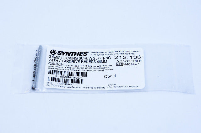 Synthes 212.136 3.5mm Locking Screw Self-Tapping With Stardrive Recess 46mm