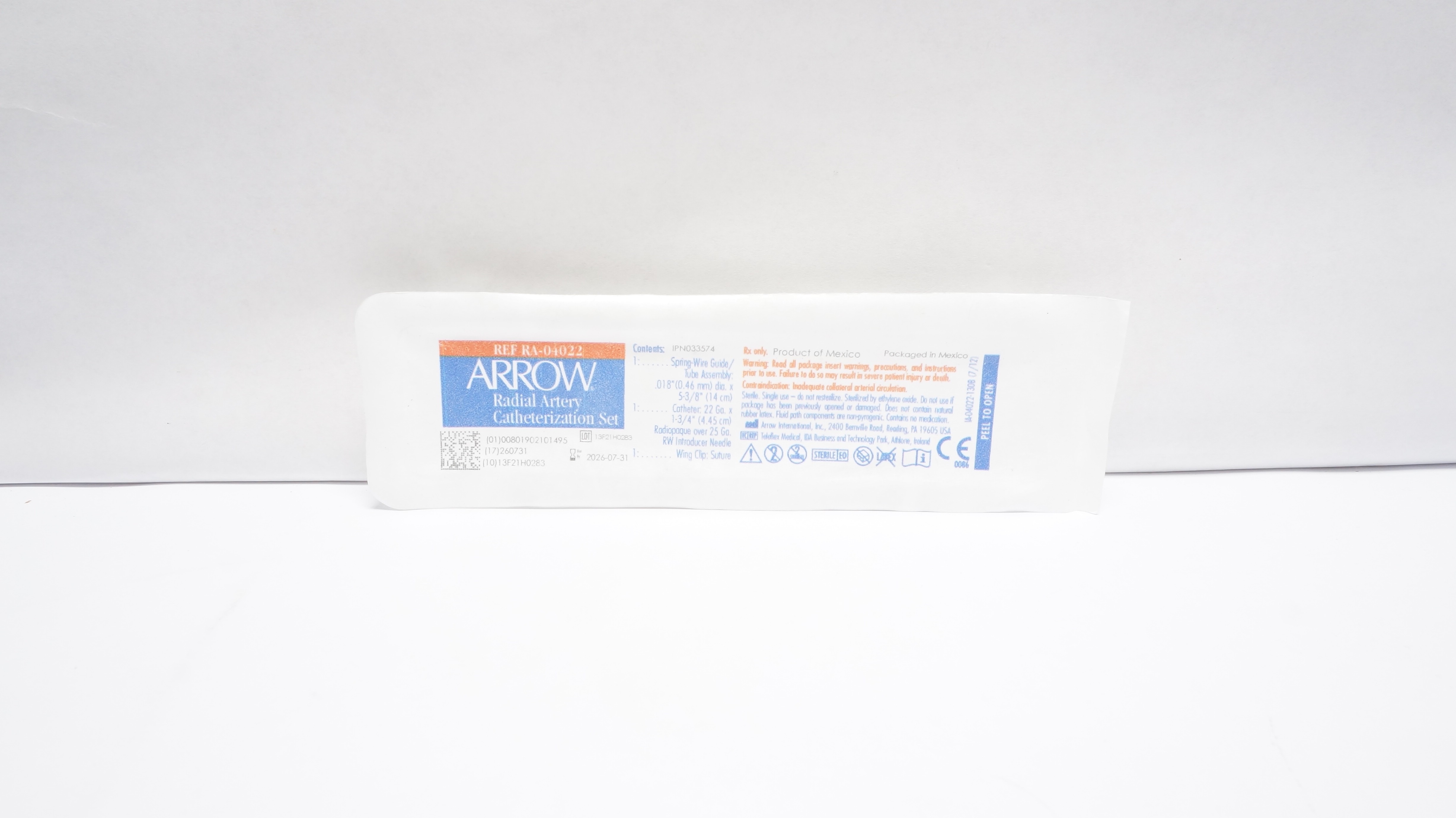 Arrow RA-04022 Radial Artery Catheterization Set 22Ga x 1 3/4 inch