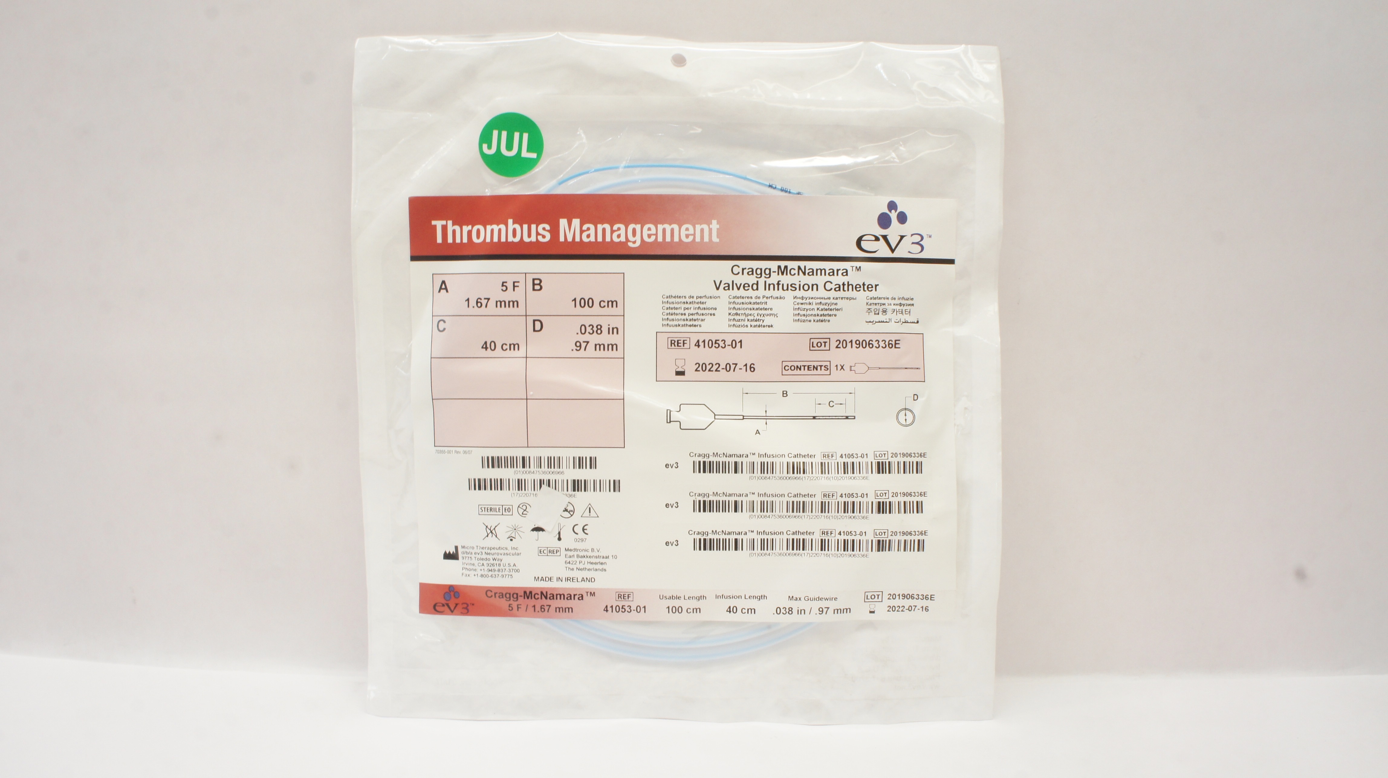 Micro Therapeutics 41053-01 Cragg-McNamara Valved Infusion Cath. 5F x 100cm (x)