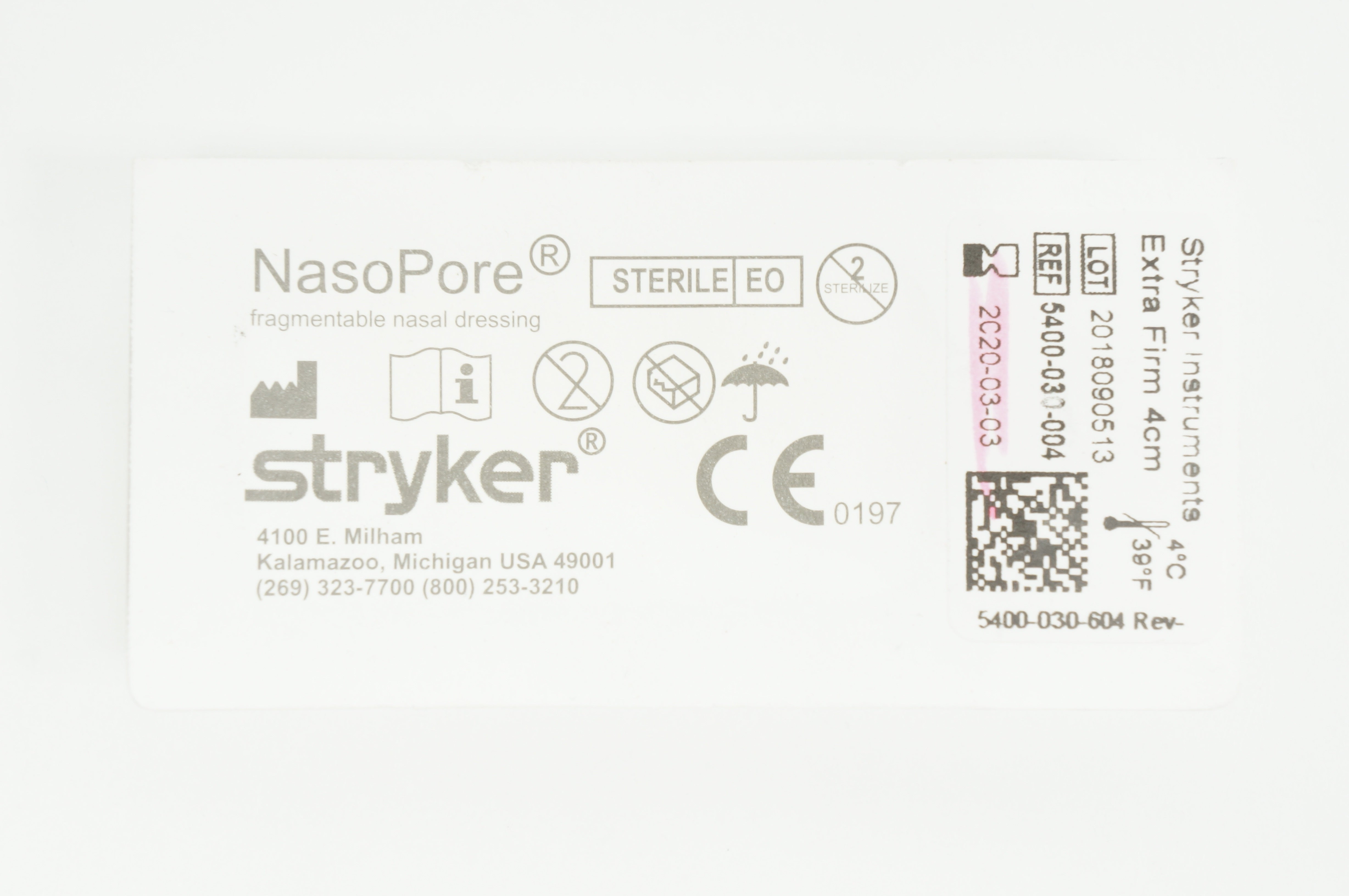 Stryker 5400-030-004 NasoPore Fragmentable Nasal Dressing, Extra Firm 4cm (x)