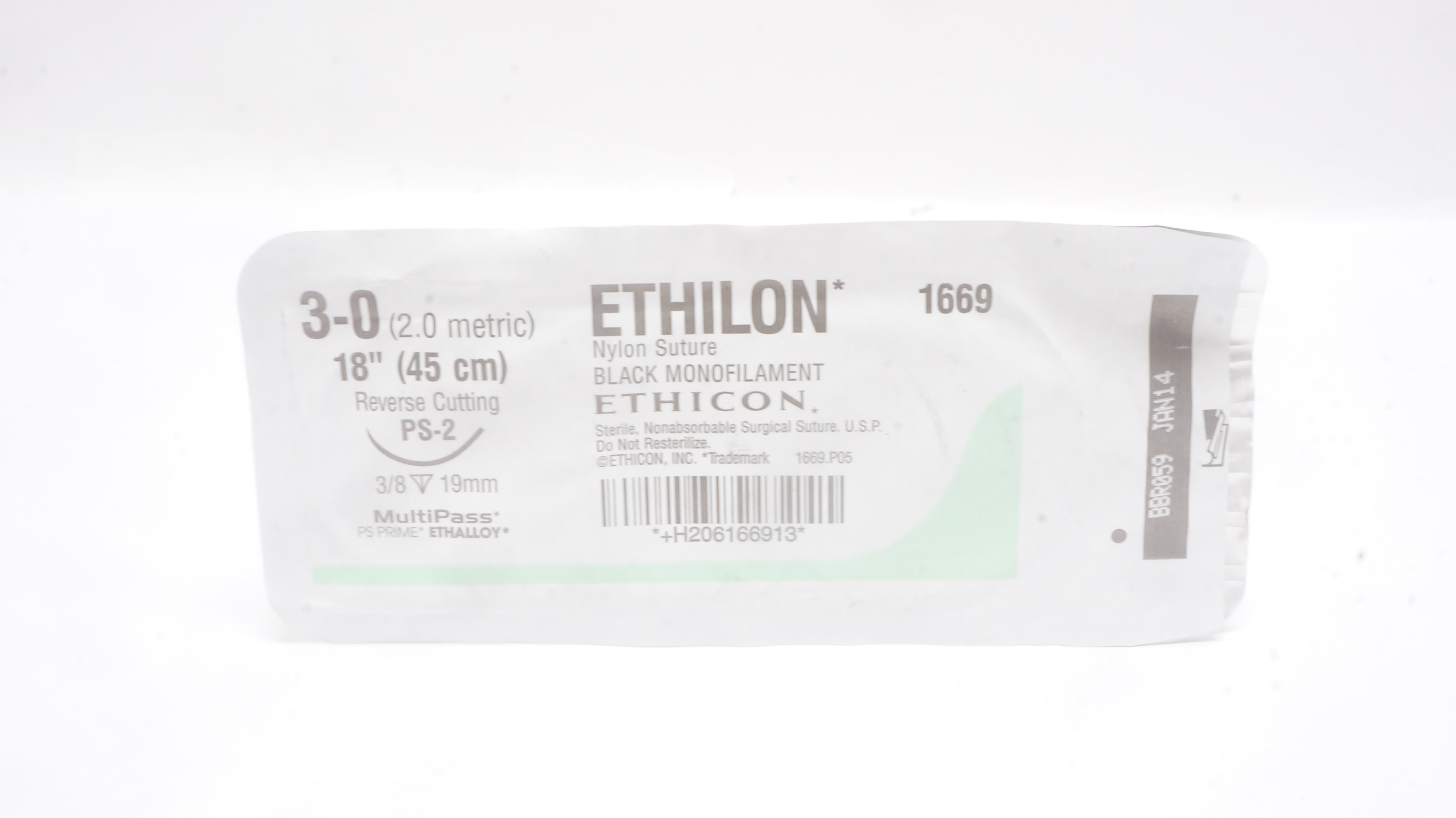 Ethicon 1669 3-0 ETHILON,PS-2, 19mm 3/8c Reverse Cutting, 18inch