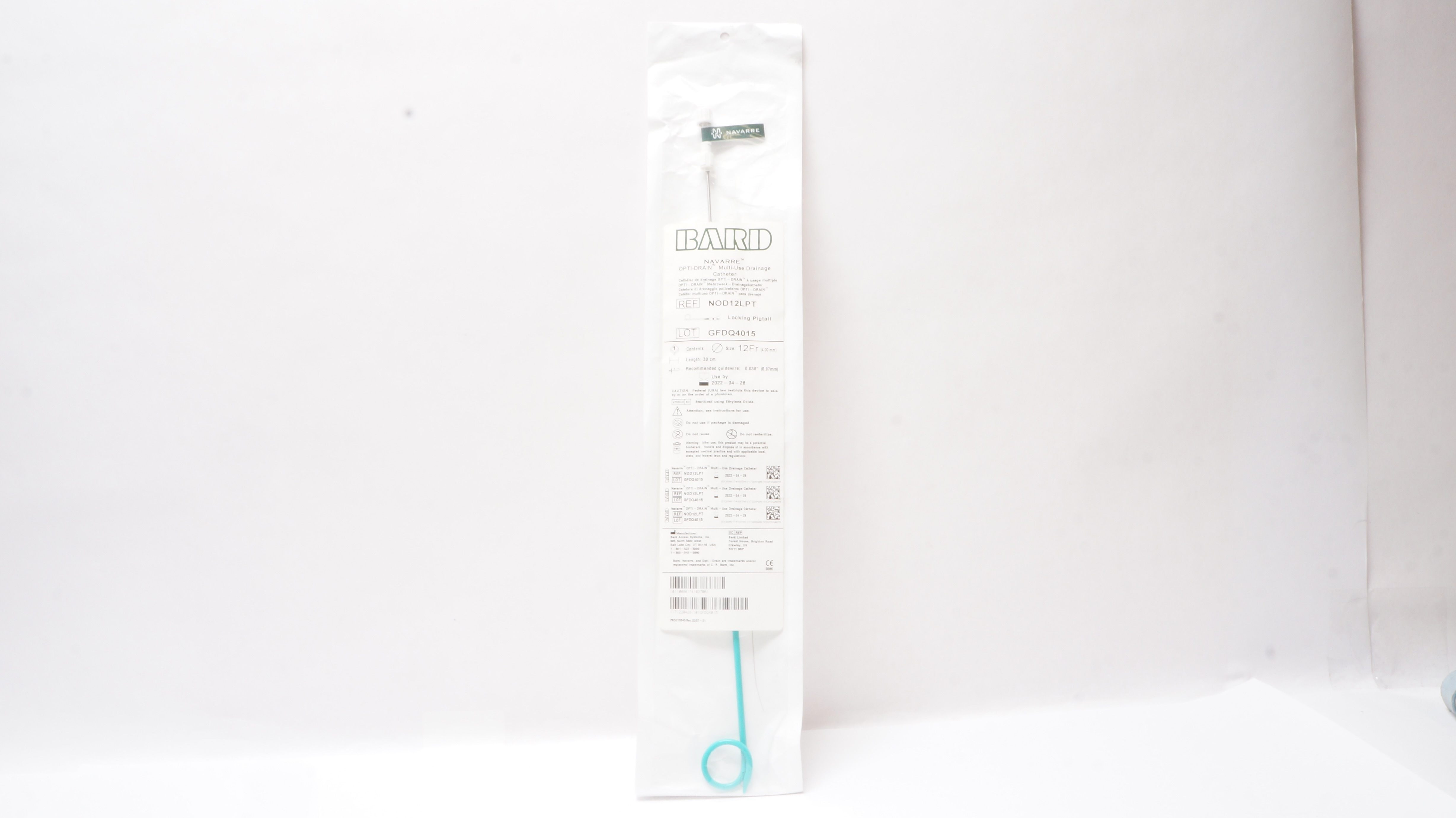 Bard NOD12LPT Navarre Opti-Drain Multi-Use Drainage Cath. 12Fr. x 30cm (x)