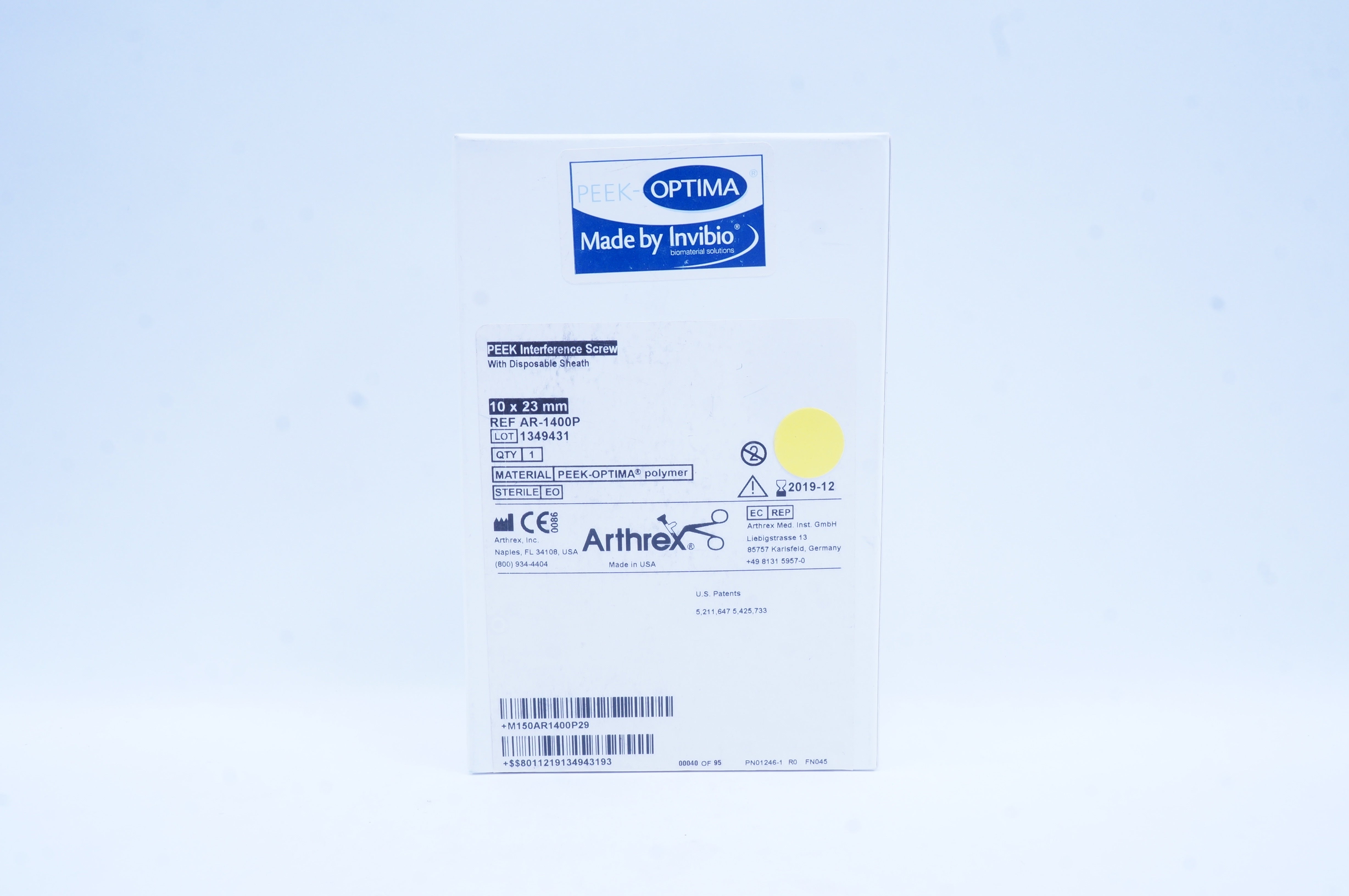 Arthrex AR-1400P PEEK Interference Screw, 10 mm x 23 mm (x)