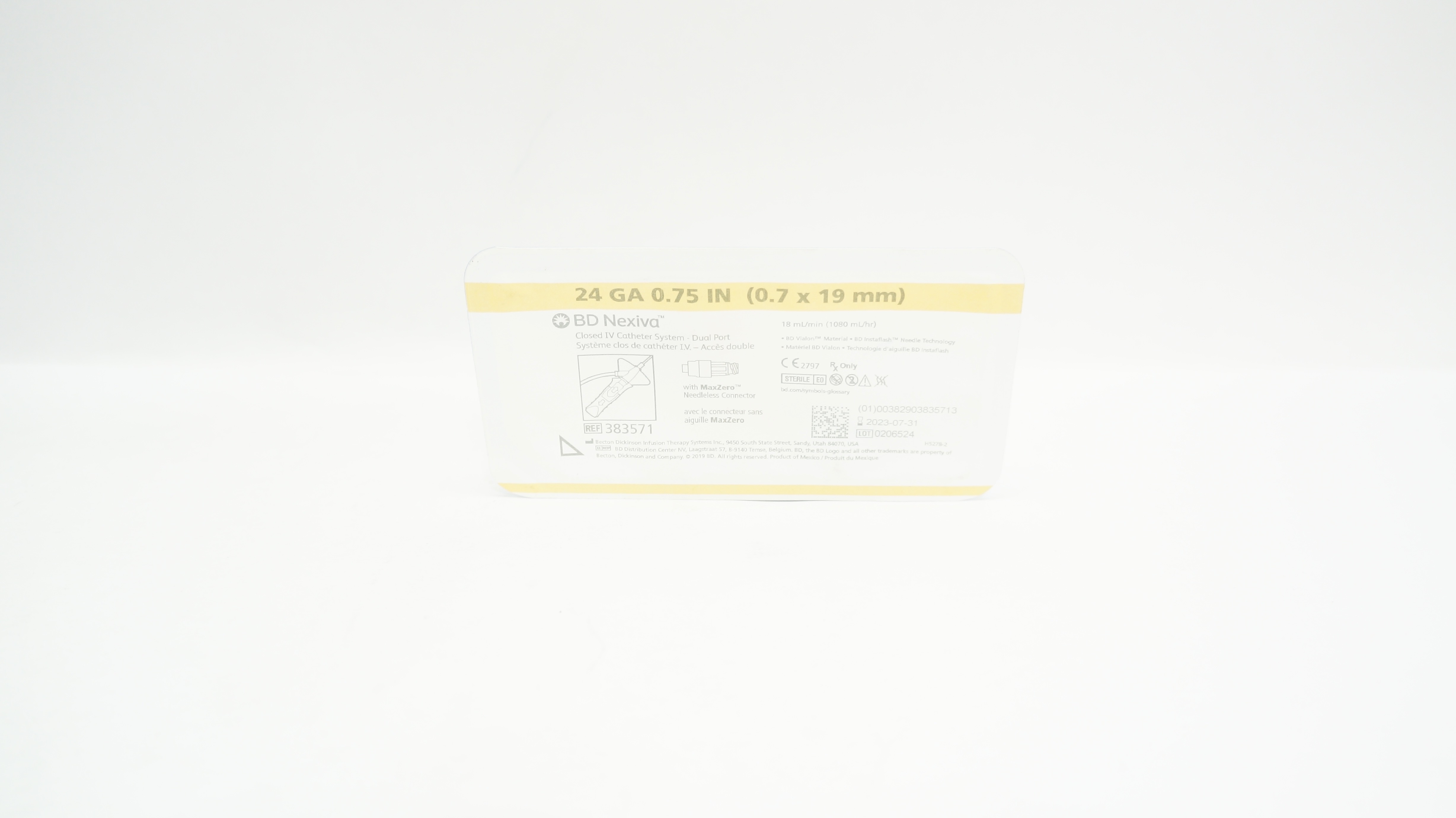 BD 383571 Nexivia Closed IV Cath. System Dual Port 24GA X 0.75IN (x)