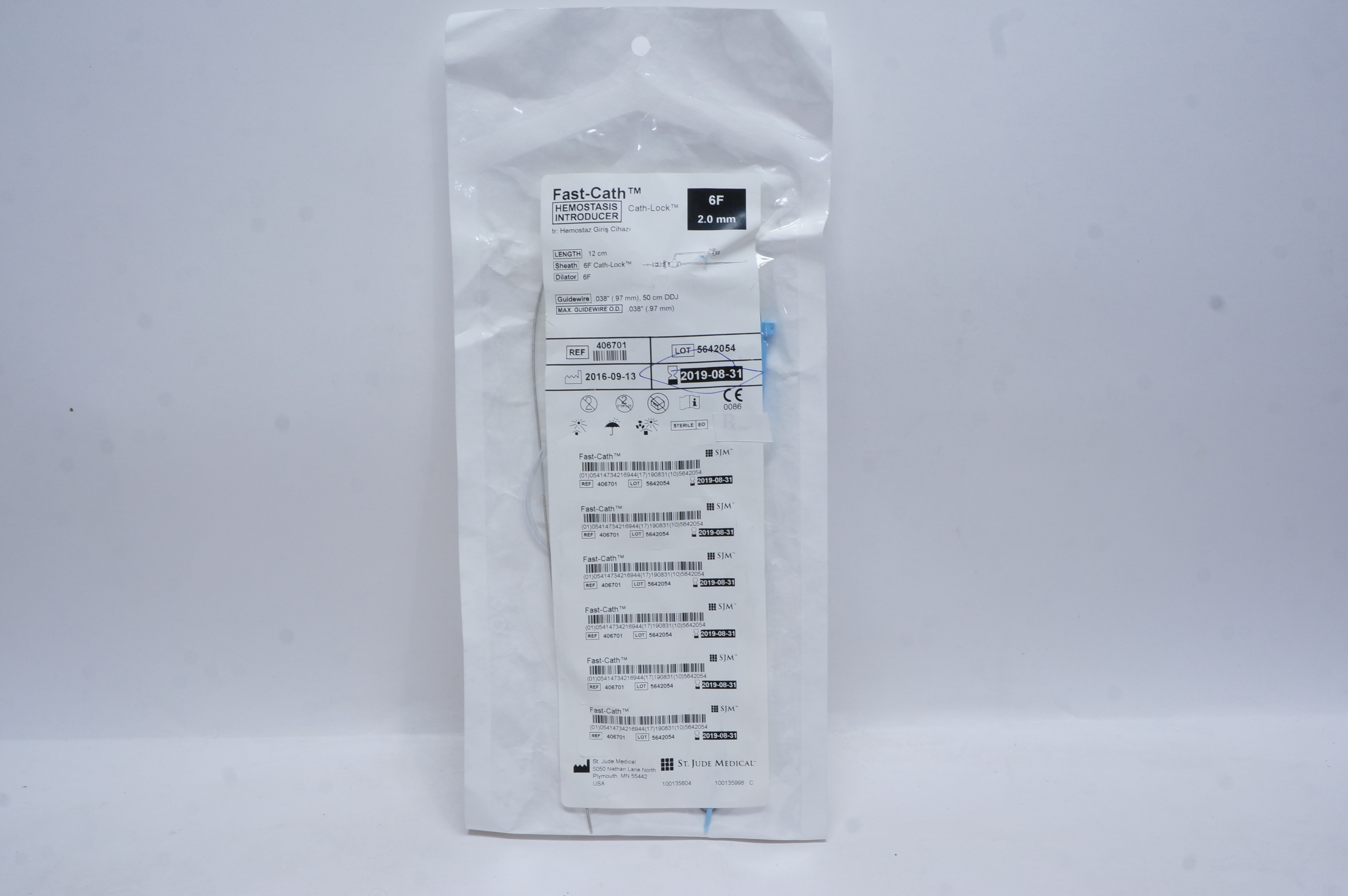 St. Jude Medical 406701 Fast-Cath Hemostasis Introducer Cath-Lock 6F x 12cm (x)