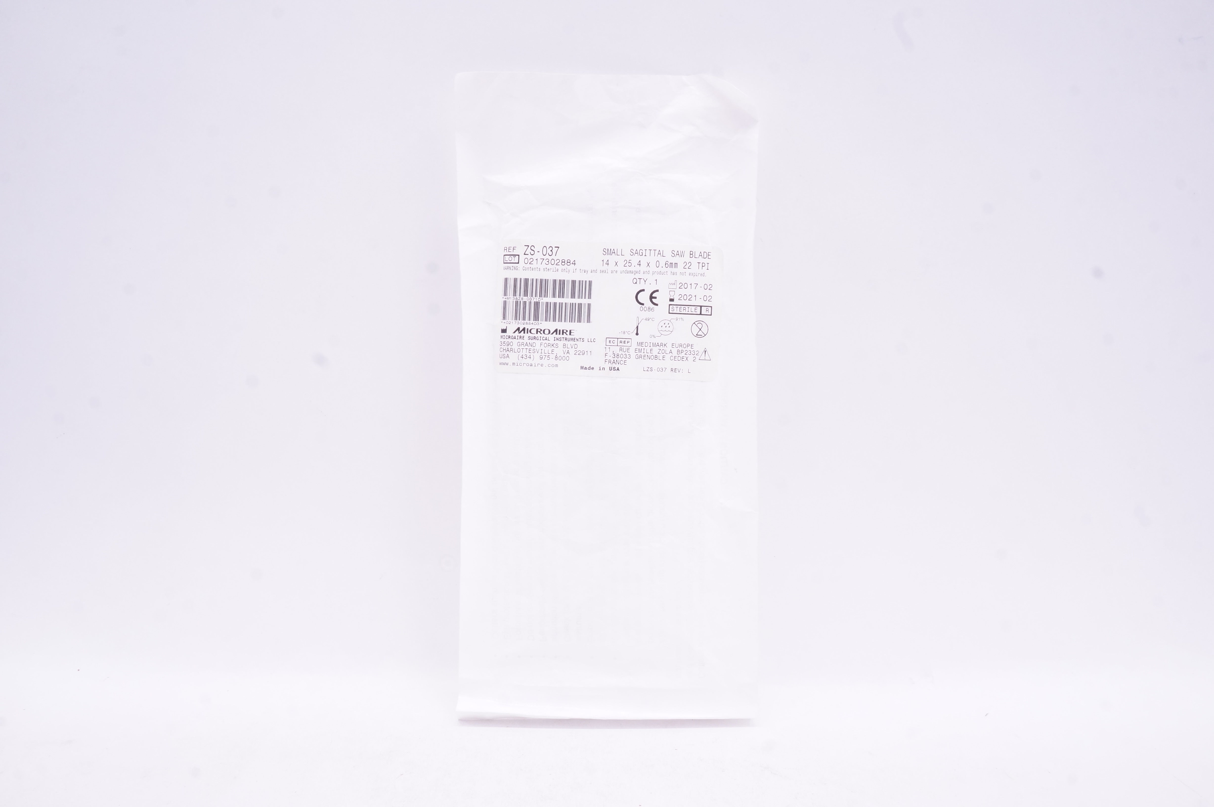 Microaire ZS-037 Small Sagittal Saw Blade 14x25.4x0.6mm 22 TPI (x)